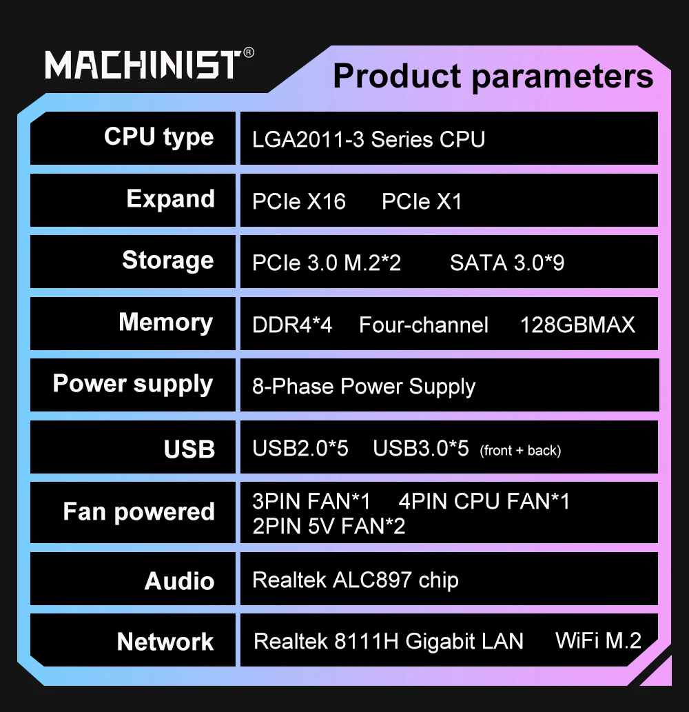 MACHINIST X99 K9 Motherboard LGA 2011-3 Support Xeon E5 V3/V4 CPU Processor DDR4 RAM four-channel Memory M.2 NVME SSD M-ATX
MACHINIST X99 K9 Motherboard LGA 2011-3 Support Xeon E5 V3/V4 CPU Processor DDR4 RAM four-channel Memory M.2 NVME SSD M-ATX