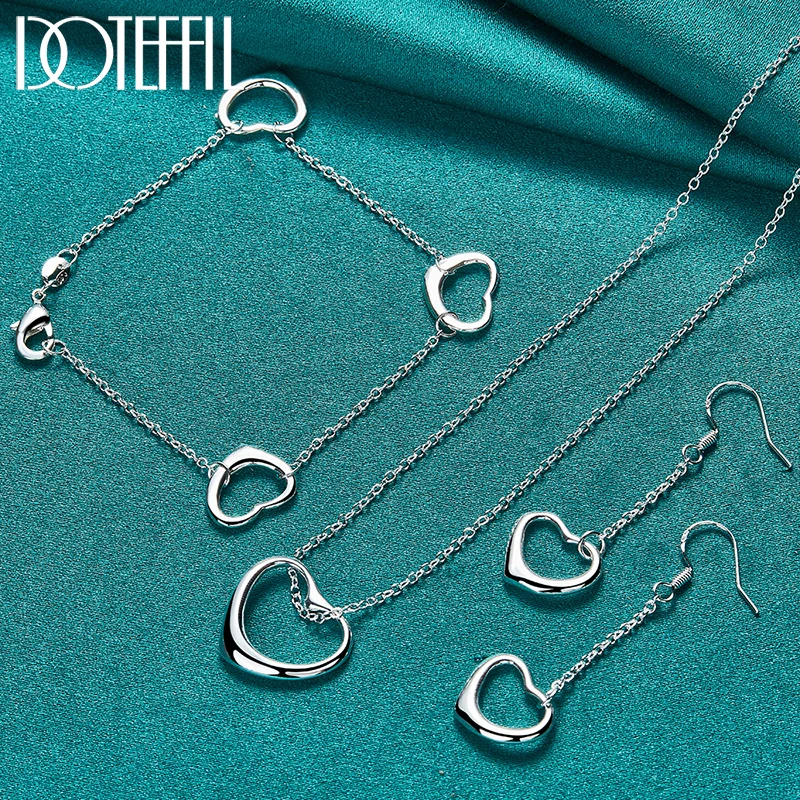 DOTEFFIL 3pcs 925 Sterling Silver Heart Earring Pendant Necklace Bracelet Set For Woman Wedding Engagement Party Charm Jewelry
DOTEFFIL 3pcs 925 Sterling Silver Heart Earring Pendant Necklace Bracelet Set For Woman Wedding Engagement Party Charm Jewelry