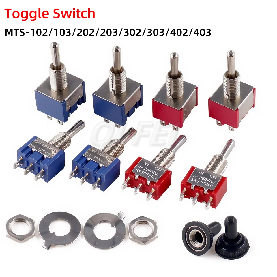 5PCS Toggle Switch MTS 102 103 202 203 302 303 402 403 Blue Red SPDT DPDT ON-ON ON-OFF-ON 3Pin 6Pin 9Pin 12Pin Rocker Switch 
5PCS Toggle Switch MTS 102 103 202 203 302 303 402 403 Blue Red SPDT DPDT ON-ON ON-OFF-ON 3Pin 6Pin 9Pin 12Pin Rocker Switch
