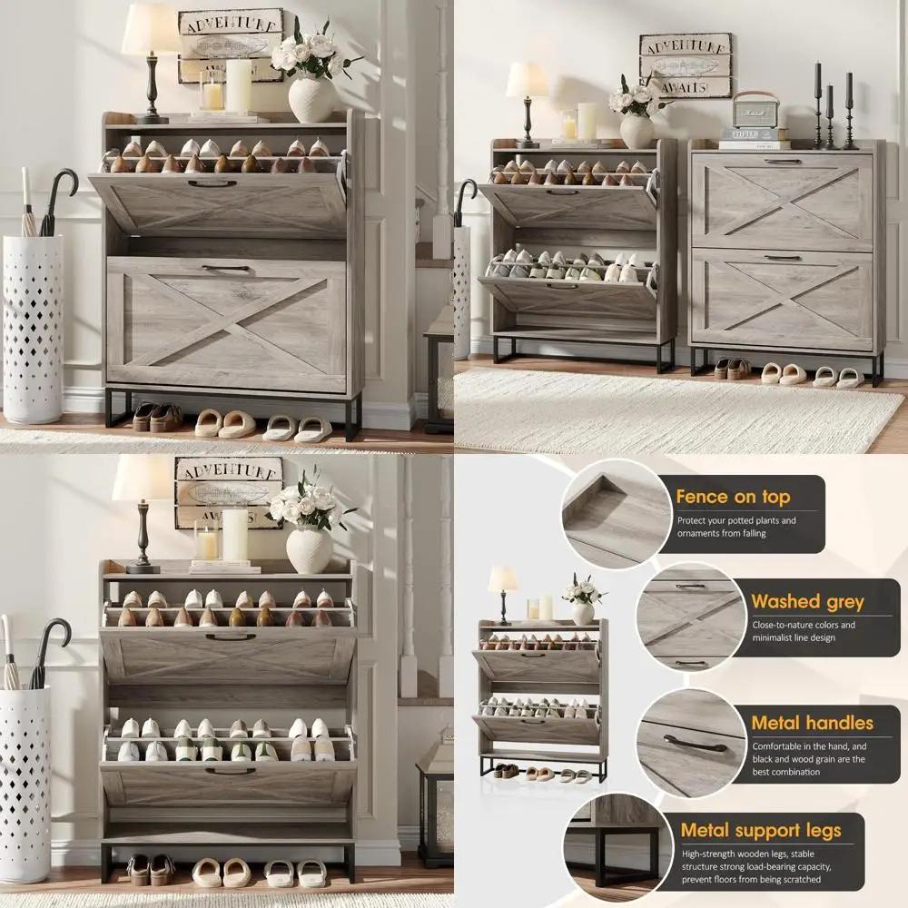 Freestanding Shoe Storage Cabinet with Metal Legs, 2 Drawer Organizer for Entryway Shoes
Freestanding Shoe Storage Cabinet with Metal Legs, 2 Drawer Organizer for Entryway Shoes
