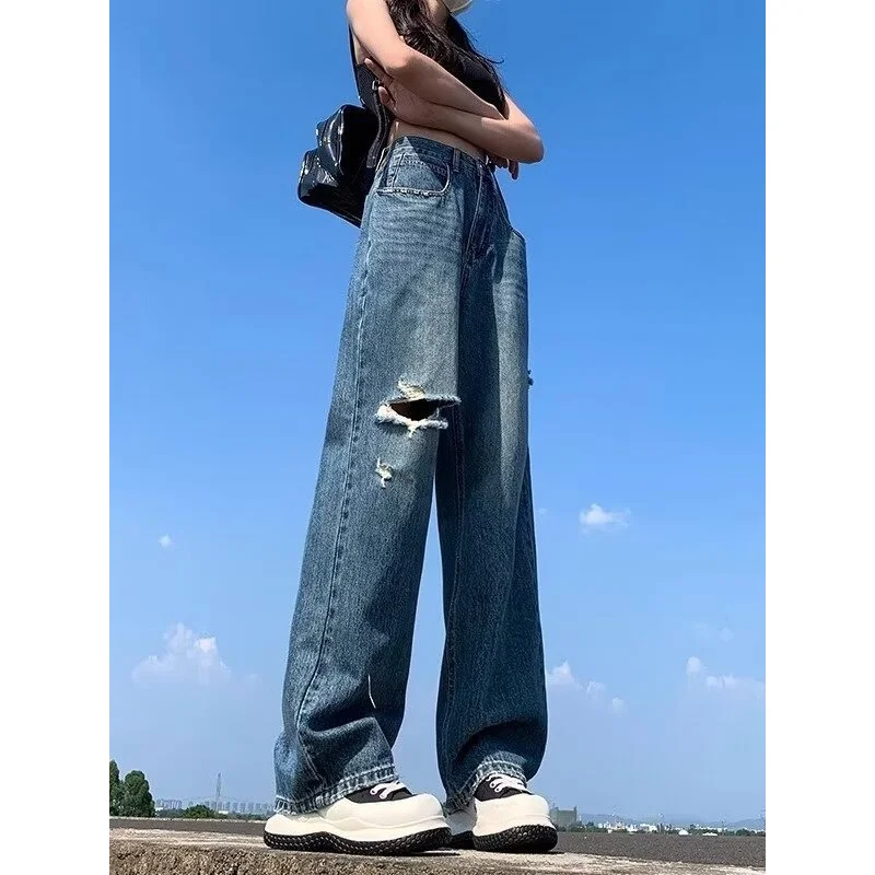 Ripped Jeans Women's Wide-Leg Pants 2025 Hot Summer New Loose Slimming High Waist All-Matching Straight Drooping Mop Pants
Ripped Jeans Women's Wide-Leg Pants 2025 Hot Summer New Loose Slimming High Waist All-Matching Straight Drooping Mop Pants