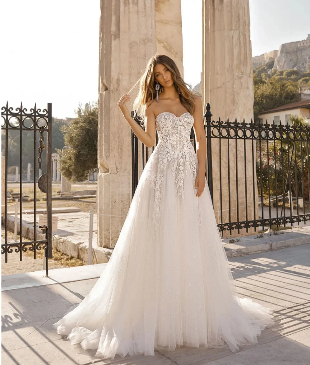 New Beach Wedding Dress Sleeveless Lace Appliques A-Line Tulle Bridal Gown Floor-Length Wedding Party Dress Vestidos De Novias
New Beach Wedding Dress Sleeveless Lace Appliques A-Line Tulle Bridal Gown Floor-Length Wedding Party Dress Vestidos De Novias