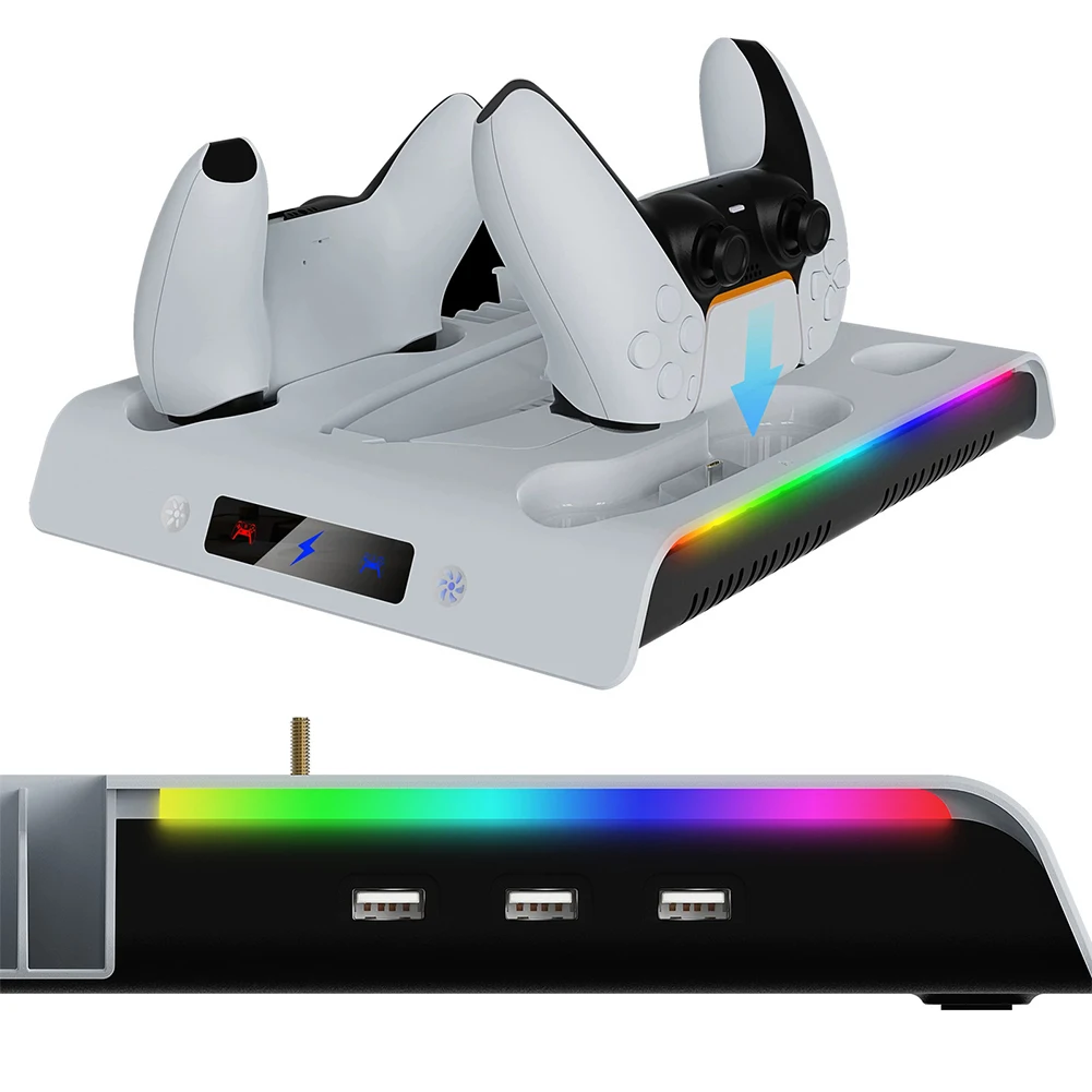 For PS 5 Slim/PS 5 Pro Stand Base Holder with Controller Charging with Headphone Hook 3 Levels Cooling Fan RGB Lights for PS 5
For PS 5 Slim/PS 5 Pro Stand Base Holder with Controller Charging with Headphone Hook 3 Levels Cooling Fan RGB Lights for PS 5