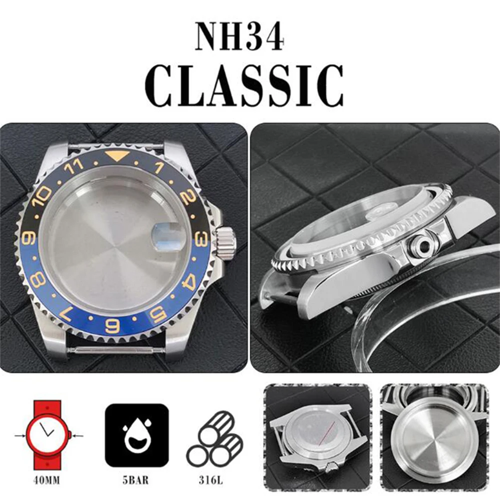 40mm Steel Sealed Bottom Watch Case Number1-11 Classic Bezel Sapphire Glass Cyclops Lens For NH34GMT Movement Modify Accessories
40mm Steel Sealed Bottom Watch Case Number1-11 Classic Bezel Sapphire Glass Cyclops Lens For NH34GMT Movement Modify Accessories