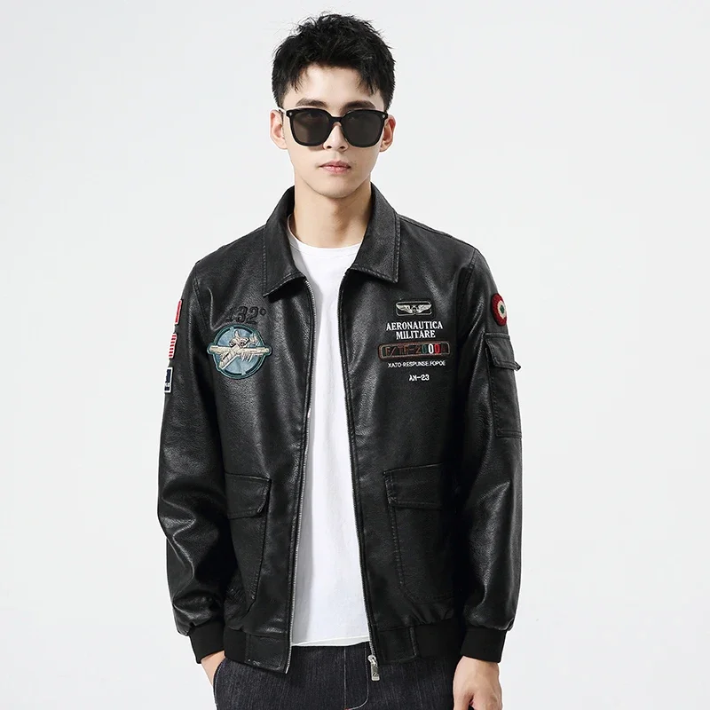 Pop Spring Autumn Men's Military Leather Jackets Cartoon Printed Windproof PU Bomber Coat Deep Pocket
Pop Spring Autumn Men's Military Leather Jackets Cartoon Printed Windproof PU Bomber Coat Deep Pocket
