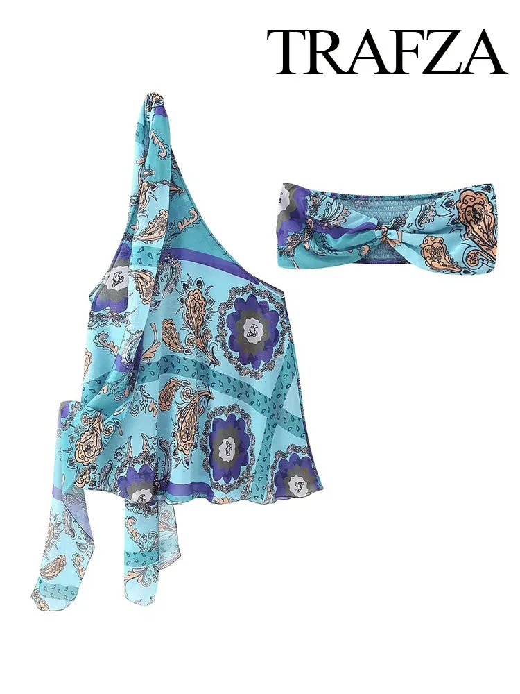 TRAFZA Women Summer Fashion Print Sleeveless Bow Shawl+Strapless Two Piece Suit Female Skew Collar Casual Tops Street Mujer TRAF
TRAFZA Women Summer Fashion Print Sleeveless Bow Shawl+Strapless Two Piece Suit Female Skew Collar Casual Tops Street Mujer TRAF