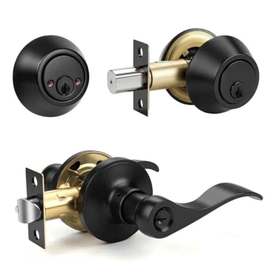 1 Set Entry Door Lever and Deadbolt Lock Set, Deadbolts Keyed Both Sides, All Keyed Same, Wave Style Front and Exterior Door Ha
1 Set Entry Door Lever and Deadbolt Lock Set, Deadbolts Keyed Both Sides, All Keyed Same, Wave Style Front and Exterior Door Ha
