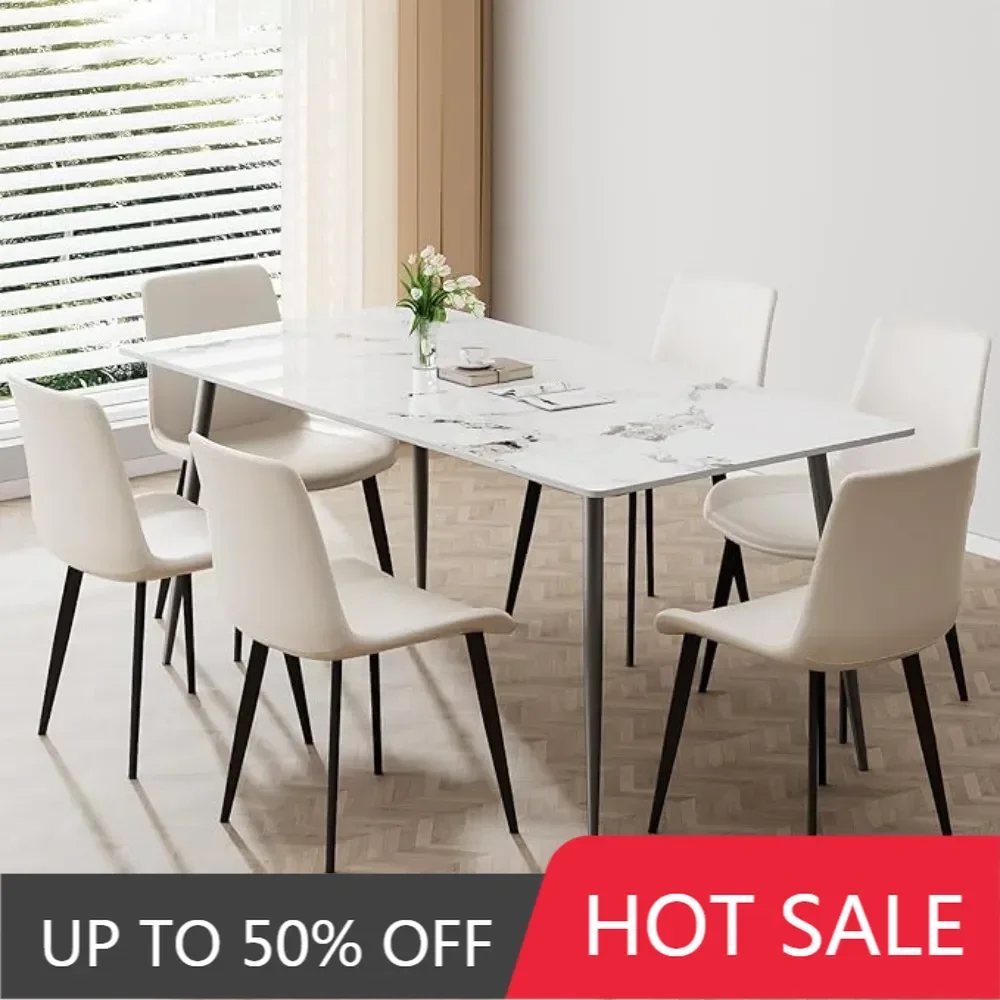 Dining Table with Sintered Stone Tabletop and Metal Legs,70" Rectangular Modern Kitchen & Dining Room Table With 6 Dining Chairs
Dining Table with Sintered Stone Tabletop and Metal Legs,70" Rectangular Modern Kitchen & Dining Room Table With 6 Dining Chairs