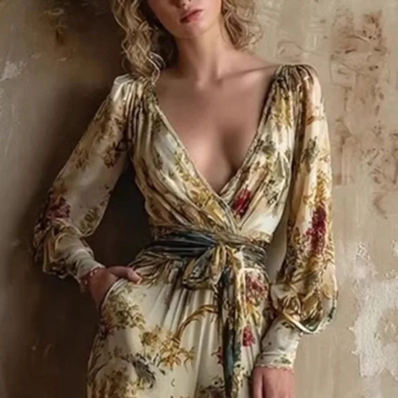 Сексуальный комбинезон с глубоким V-образным вырезом и завышенной талией, на шнуровке, для вечеринок, женский, элегантный, с цветочным принтом, облегающий, весенний, с широкими штанинами и карманами
Сексуальный комбинезон с глубоким V-образным вырезом и завышенной талией, на шнуровке, для вечеринок, женский, элегантный, с цветочным принтом, облегающий, весенний, с широкими штанинами и карманами
