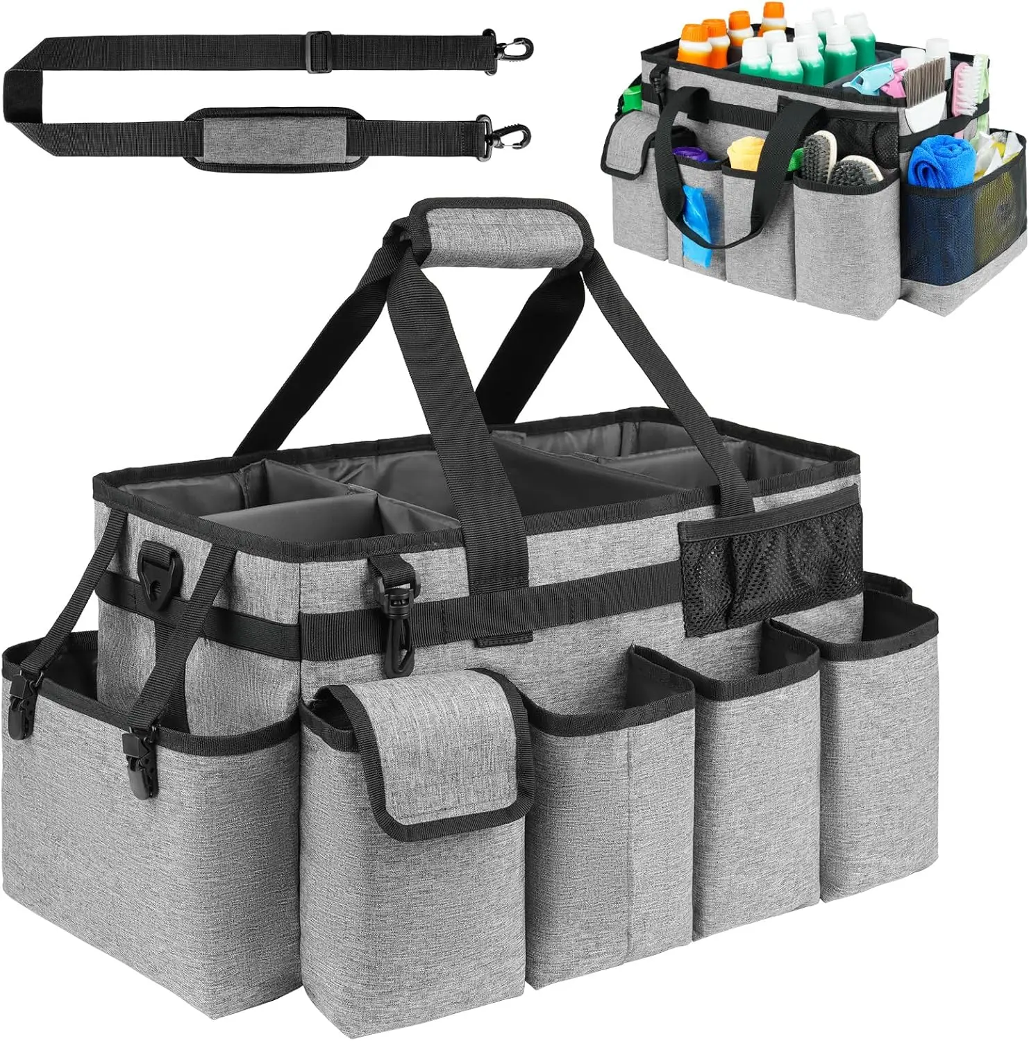 Cleaning Caddy Bag,Extra Large Cleaning Supplies Organizer with Handle for Housekeepers,Gray
Cleaning Caddy Bag,Extra Large Cleaning Supplies Organizer with Handle for Housekeepers,Gray