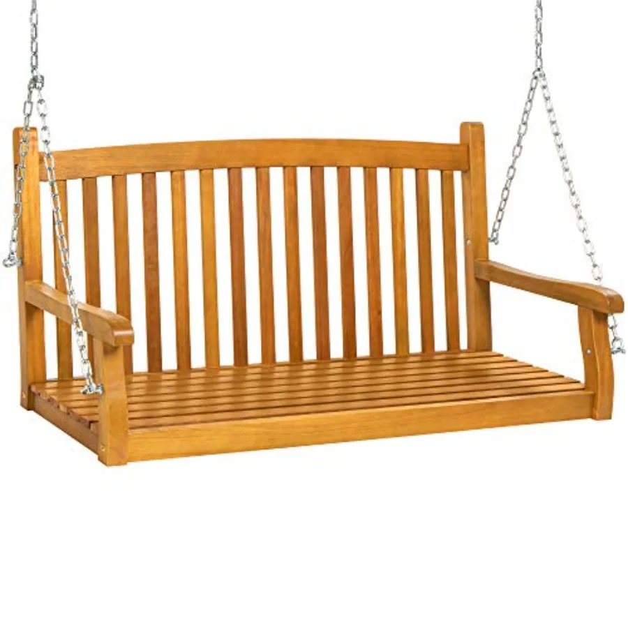 Outdoor patio hanging bench chair for deck garden yard use, wood material, brown color, curved back design and 500lb weight cap
Outdoor patio hanging bench chair for deck garden yard use, wood material, brown color, curved back design and 500lb weight cap