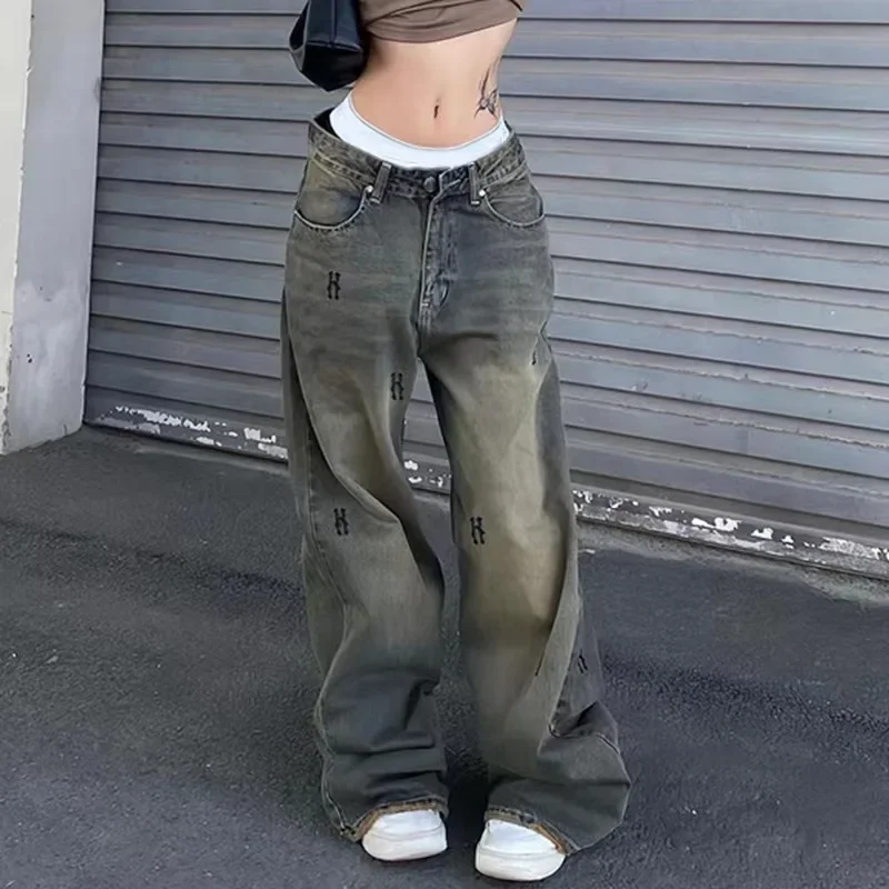 Women Jeans Straight Denim Wide Leg Pants Distressed Print Denims Vintage Pockets Button Trousers 2025 Streetwear Floor Length
Women Jeans Straight Denim Wide Leg Pants Distressed Print Denims Vintage Pockets Button Trousers 2025 Streetwear Floor Length