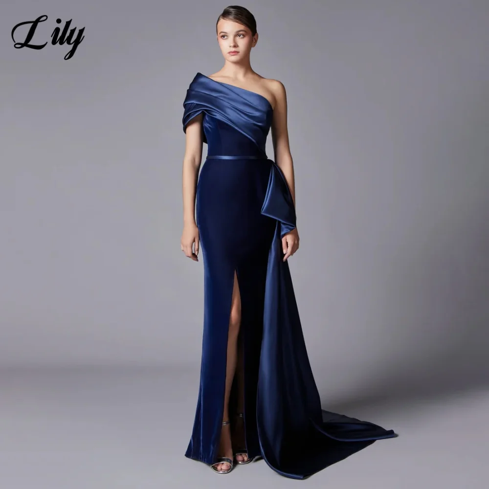 Lily Navy Blue Formal Gowns One Shoulder Evening Gown with Side Split Embellishments and Trumpet Pleats Party Dresses Customized
Lily Navy Blue Formal Gowns One Shoulder Evening Gown with Side Split Embellishments and Trumpet Pleats Party Dresses Customized