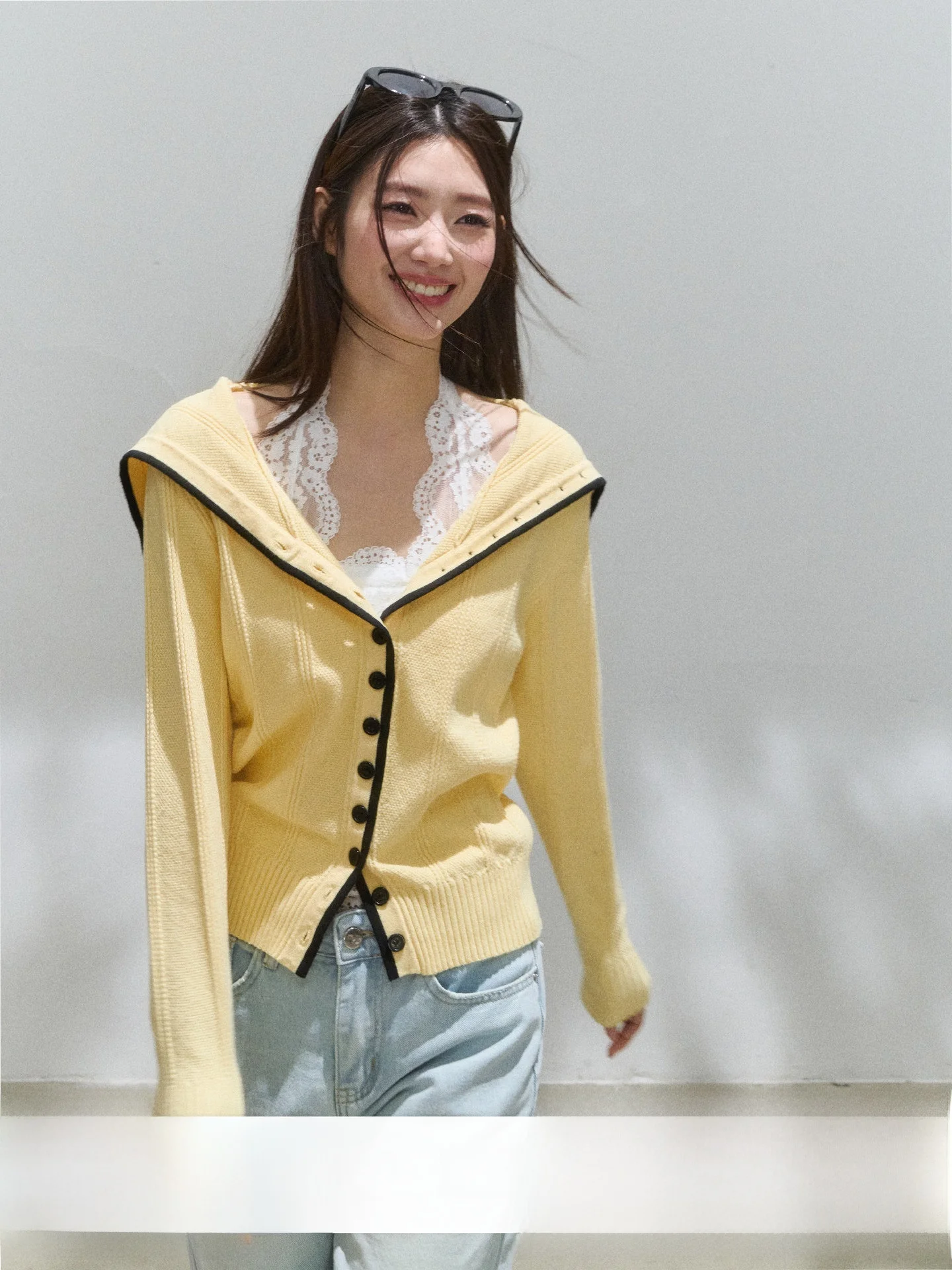 Romantic Escape Yellow Knitted Long Sve Navy Collar Sweet Soft Flip Collar Long irt Women's Faion Spring New Sle
Romantic Escape Yellow Knitted Long Sve Navy Collar Sweet Soft Flip Collar Long irt Women's Faion Spring New Sle