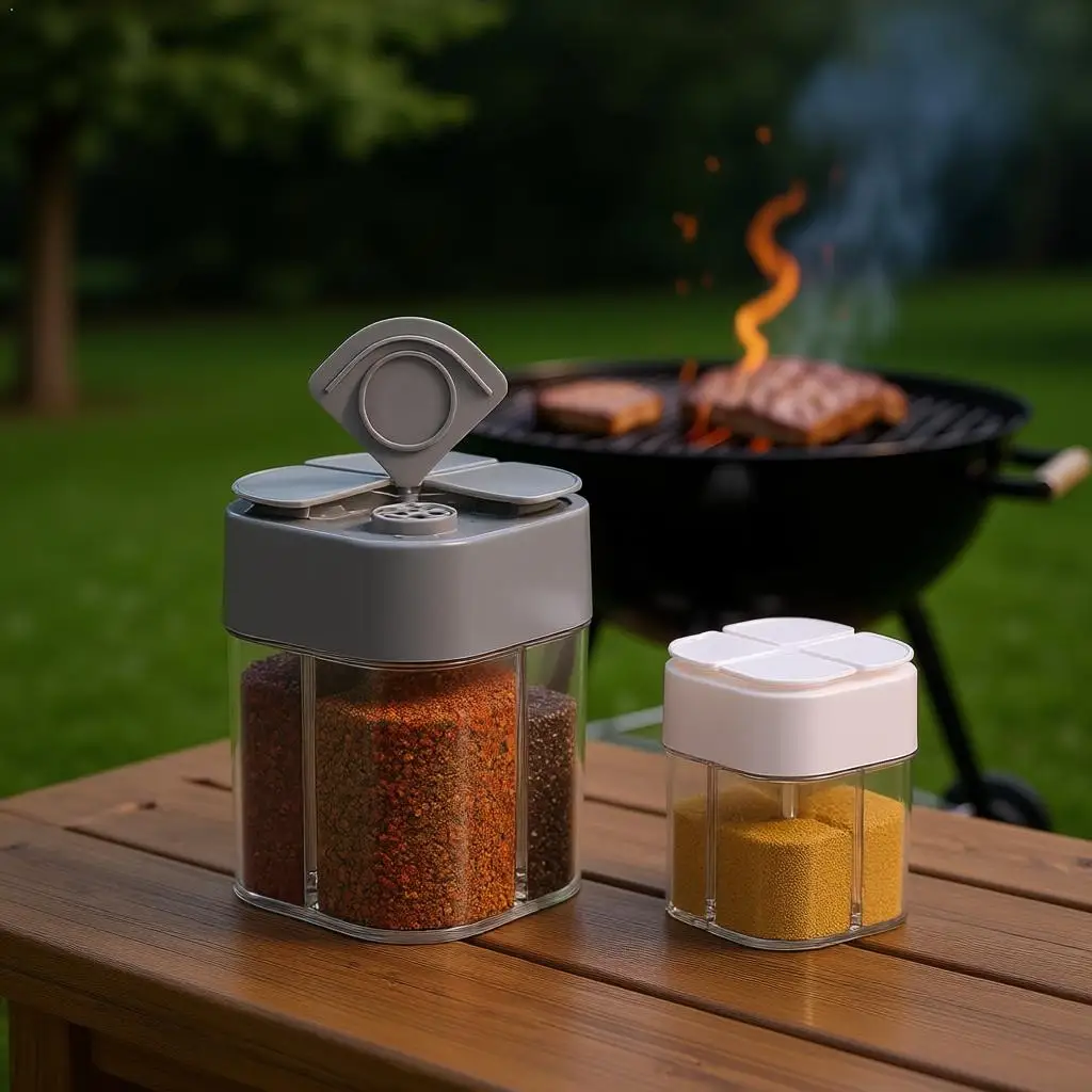 Seasoning Jar Multi-Purpose Spice Jar With Lid 4-Compartment For Outdoor BBQ Cooking Salt Pepper Storage Box
Seasoning Jar Multi-Purpose Spice Jar With Lid 4-Compartment For Outdoor BBQ Cooking Salt Pepper Storage Box