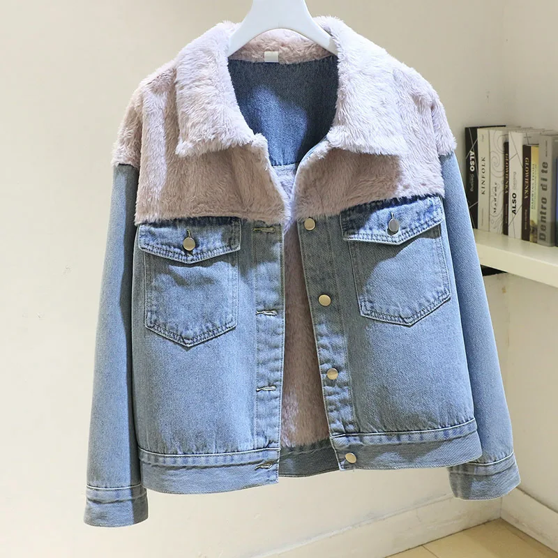 Winter Thick Velvet Denim Jacket Women Loose Short Student Cowboy Outerwear Vintage Blue Splicing Big Pocket Jeans Jacket Female
Winter Thick Velvet Denim Jacket Women Loose Short Student Cowboy Outerwear Vintage Blue Splicing Big Pocket Jeans Jacket Female