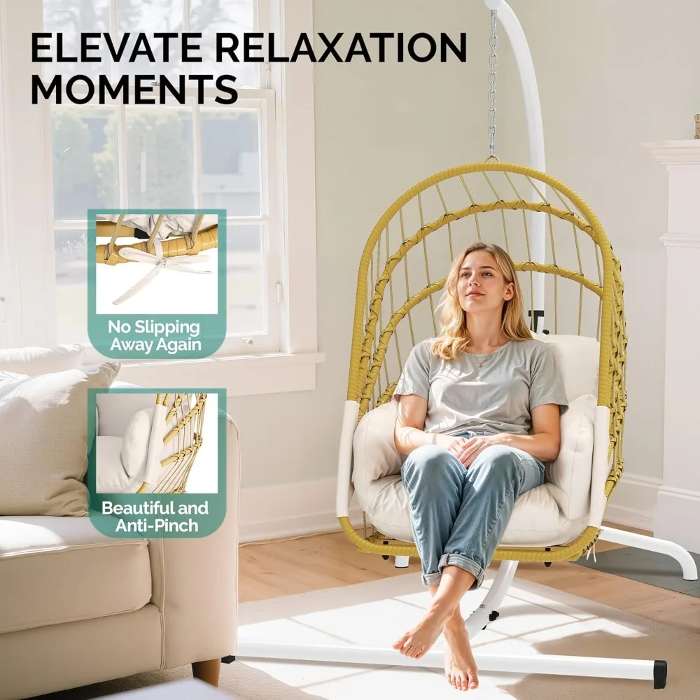 Hanging Egg Chair with Stand, Rattan Wicker Swing Egg Chair with Cushion, 370lbs Capacity, Foldable Hanging Basket, Customized
Hanging Egg Chair with Stand, Rattan Wicker Swing Egg Chair with Cushion, 370lbs Capacity, Foldable Hanging Basket, Customized