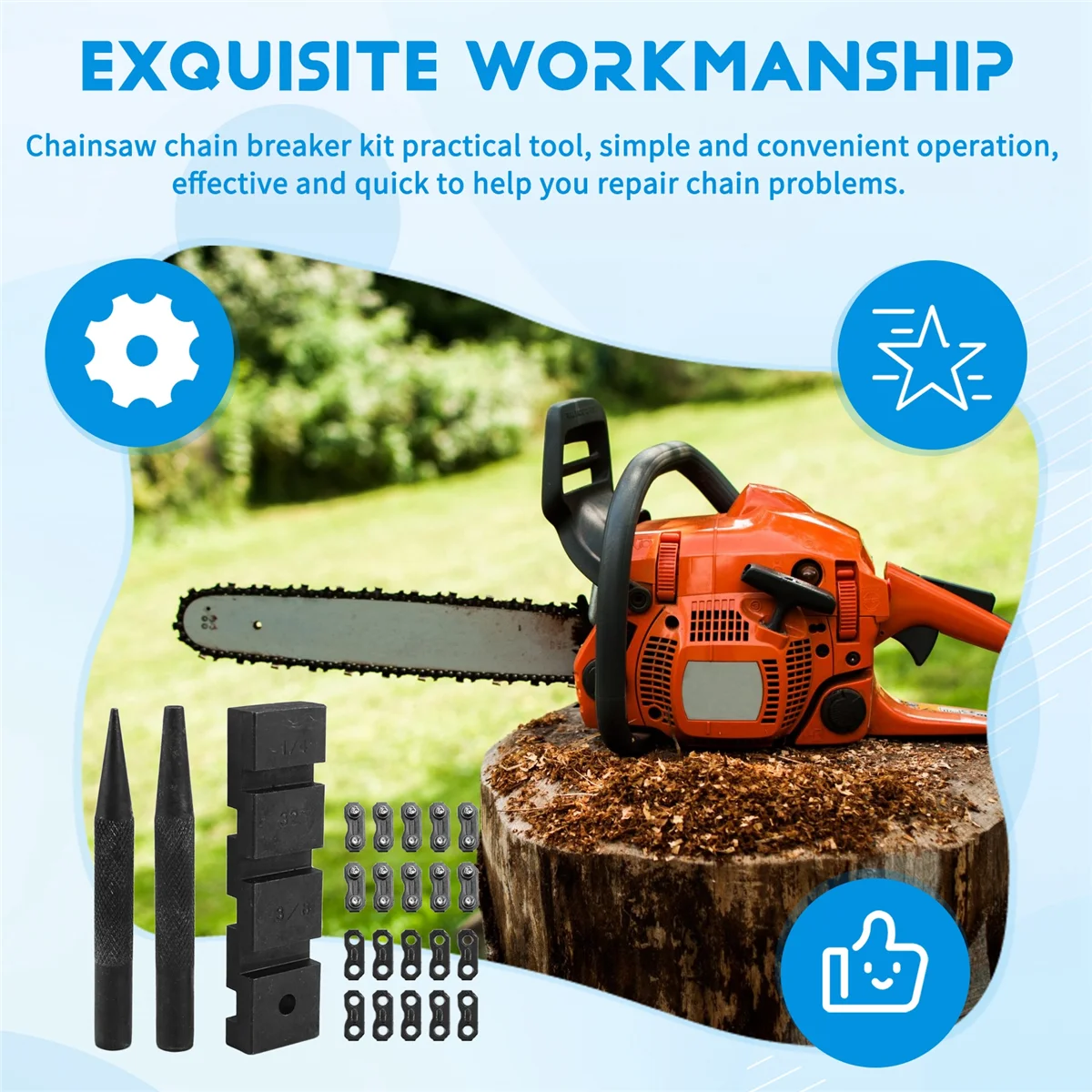 ABKM 3PCS Pocket Chainsaw Breaker Chain Saw Repairing Mending Tool Set with 10 Sets 0.325in Chainsaw Chain Joiner Link Repair
ABKM 3PCS Pocket Chainsaw Breaker Chain Saw Repairing Mending Tool Set with 10 Sets 0.325in Chainsaw Chain Joiner Link Repair