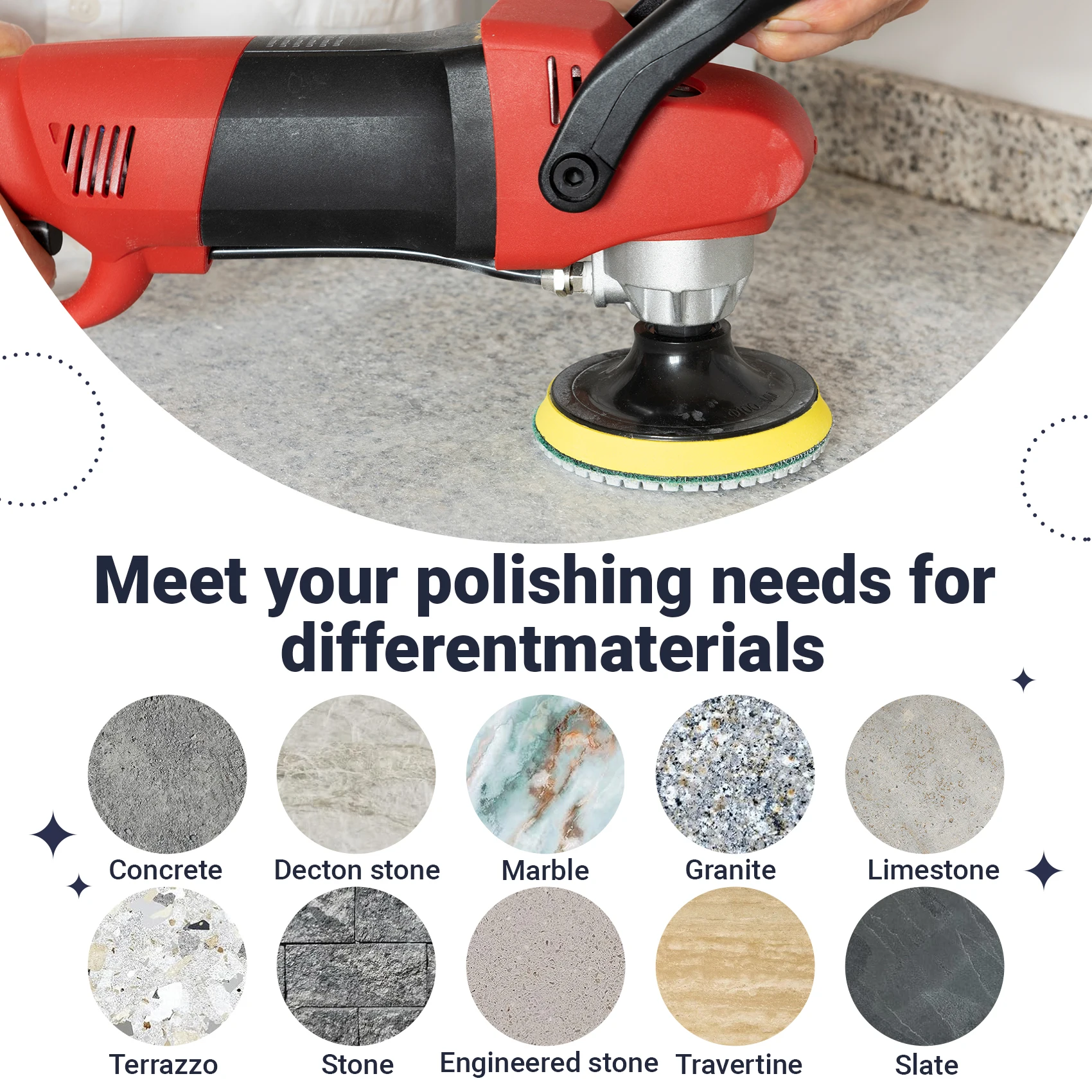 BHTS-16Pcs Diamond Polishing Pads Kit 4 Inch 100Mm Wet/Dry For Granite Stone Concrete Marble Polishing Use Grinding Discs Set
BHTS-16Pcs Diamond Polishing Pads Kit 4 Inch 100Mm Wet/Dry For Granite Stone Concrete Marble Polishing Use Grinding Discs Set