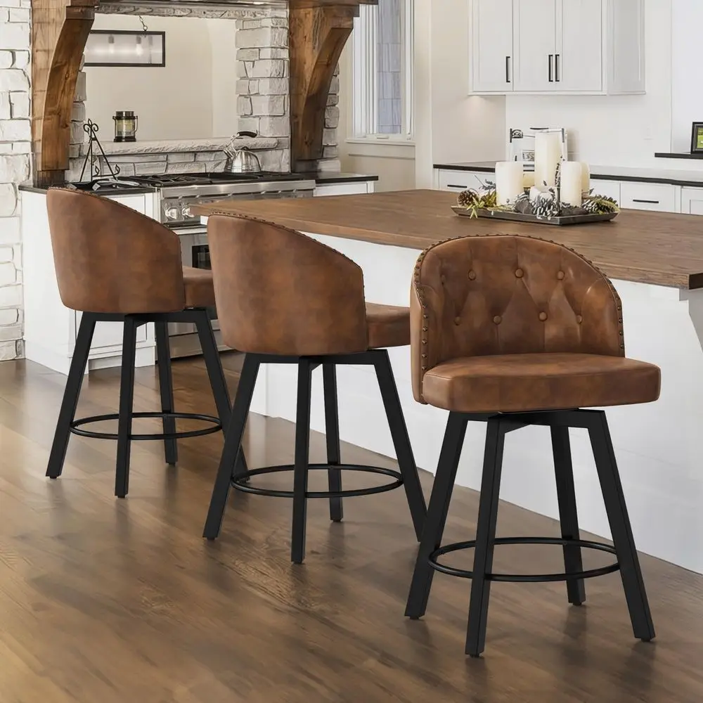 Counter Height Bar Stools Set of 3, 26 Swivel Faux Leather holstered Bar Stools with Backs and Metal Legs, Retro Counter Stoo
Counter Height Bar Stools Set of 3, 26 Swivel Faux Leather holstered Bar Stools with Backs and Metal Legs, Retro Counter Stoo