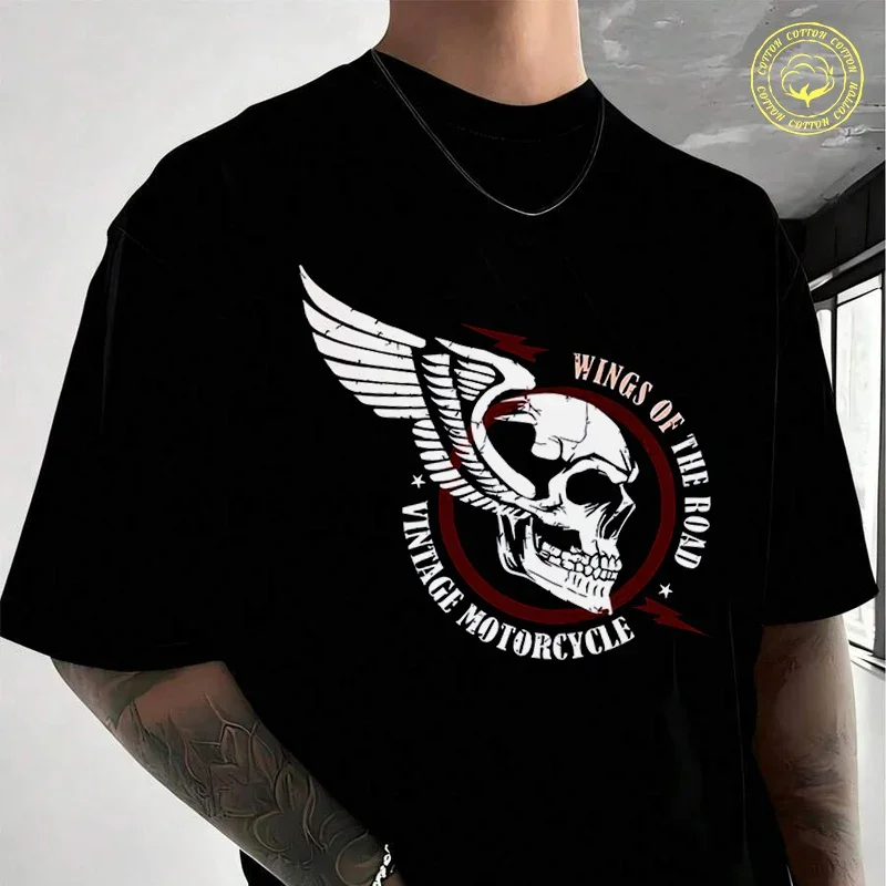 WINGS OF THE ROAD VINTAGE MOTORCYCLE Skull Men's Women Summer Cotton T-shirt Moto Short Sleeved Casual Basic TShirt Unisex Tops
WINGS OF THE ROAD VINTAGE MOTORCYCLE Skull Men's Women Summer Cotton T-shirt Moto Short Sleeved Casual Basic TShirt Unisex Tops