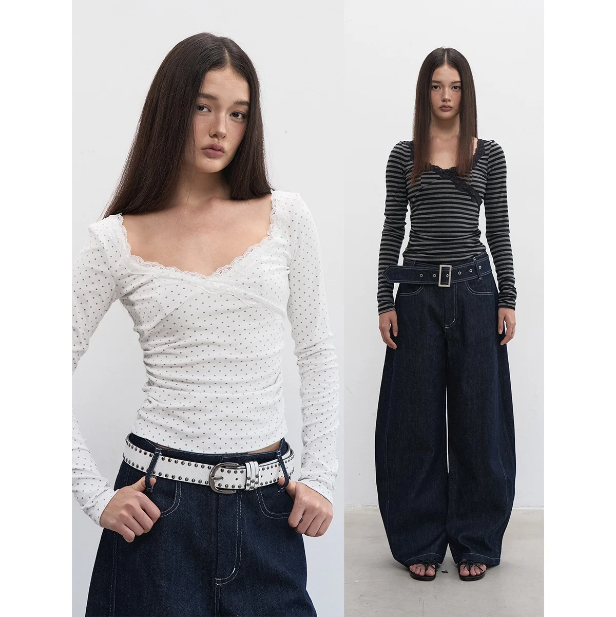 Кружевная длинная све с милыми буквами, облегающий полосатый топ в горошек, корейская женская футболка, дышащая футболка
Кружевная длинная све с милыми буквами, облегающий полосатый топ в горошек, корейская женская футболка, дышащая футболка