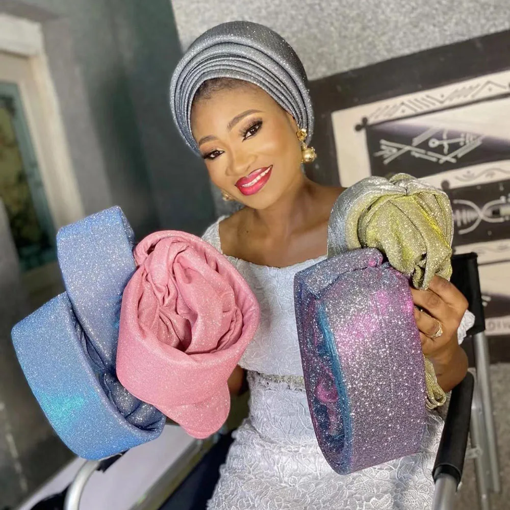 Glittering Head Wraps Wedding Party Headpiece Women Headwear Turban Cap Women Pleated Fashion African Nigeria
Glittering Head Wraps Wedding Party Headpiece Women Headwear Turban Cap Women Pleated Fashion African Nigeria