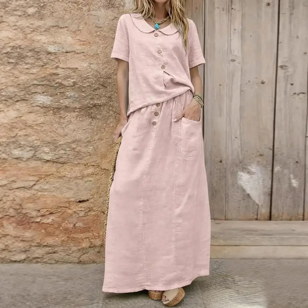 Commuting Style Women's 2 Piece Skirt Set Cotton Linen Short Sleeve Top And Maxi Skirt Matching Sets Vacation Women Skirt Suit
Commuting Style Women's 2 Piece Skirt Set Cotton Linen Short Sleeve Top And Maxi Skirt Matching Sets Vacation Women Skirt Suit