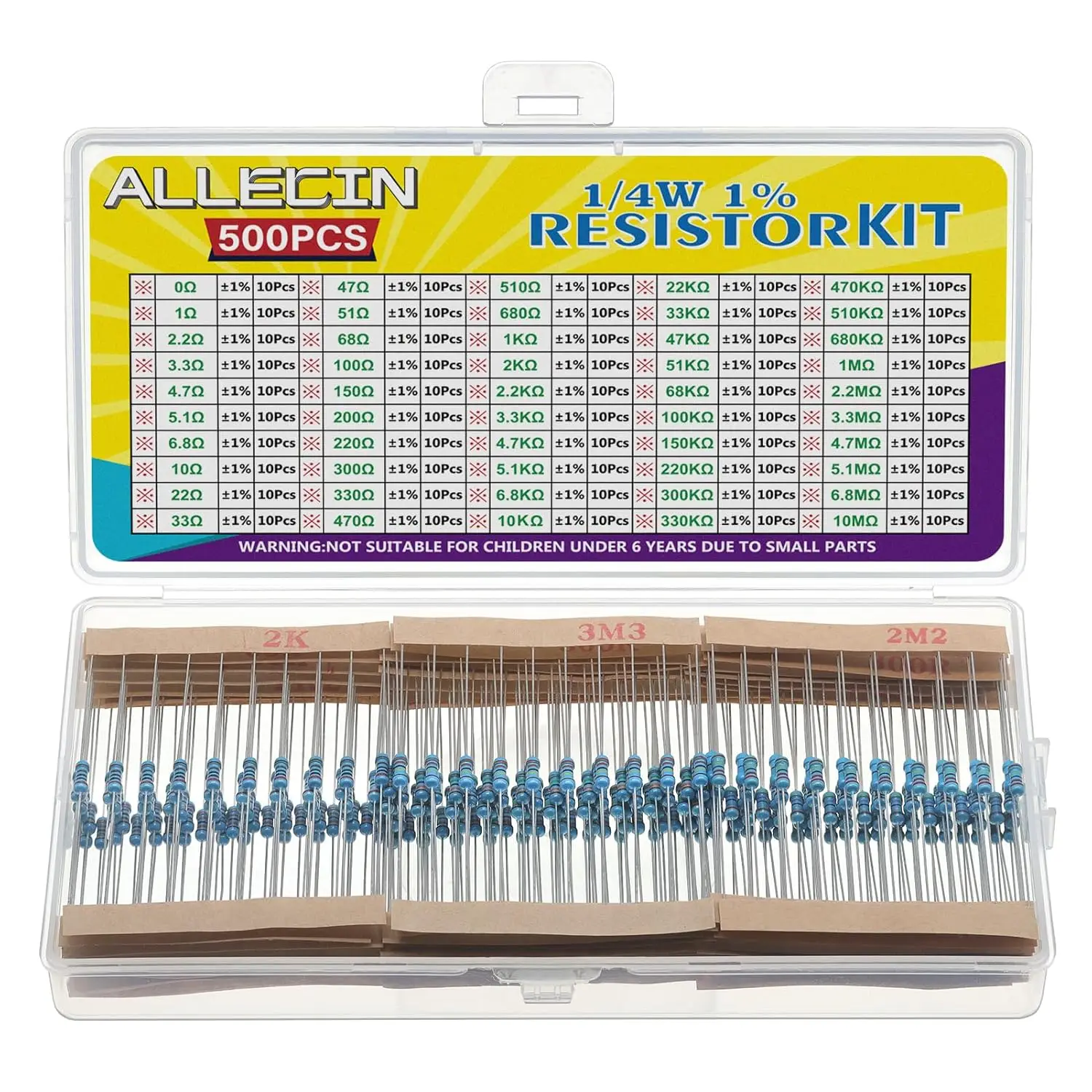 50 Values 1/4W 0 Ohm-10M Ohm ±1% Tolerance Metal Film Resistor Assortment Kit
50 Values 1/4W 0 Ohm-10M Ohm ±1% Tolerance Metal Film Resistor Assortment Kit