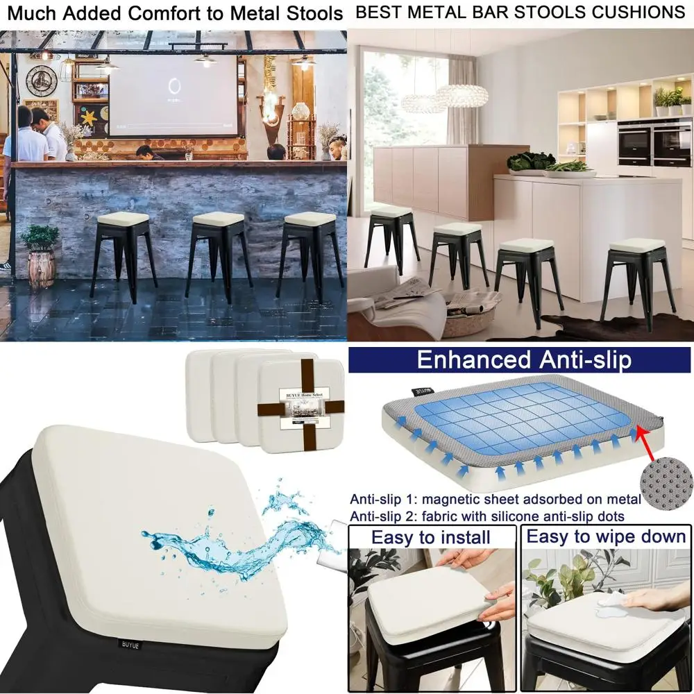 Set of 4 Premium PU Leather Anti-Slip Magnetic Bar Stool Cushions, Waterproof Square Cushions for Stackable Metal Stools, Off-Wh
Set of 4 Premium PU Leather Anti-Slip Magnetic Bar Stool Cushions, Waterproof Square Cushions for Stackable Metal Stools, Off-Wh