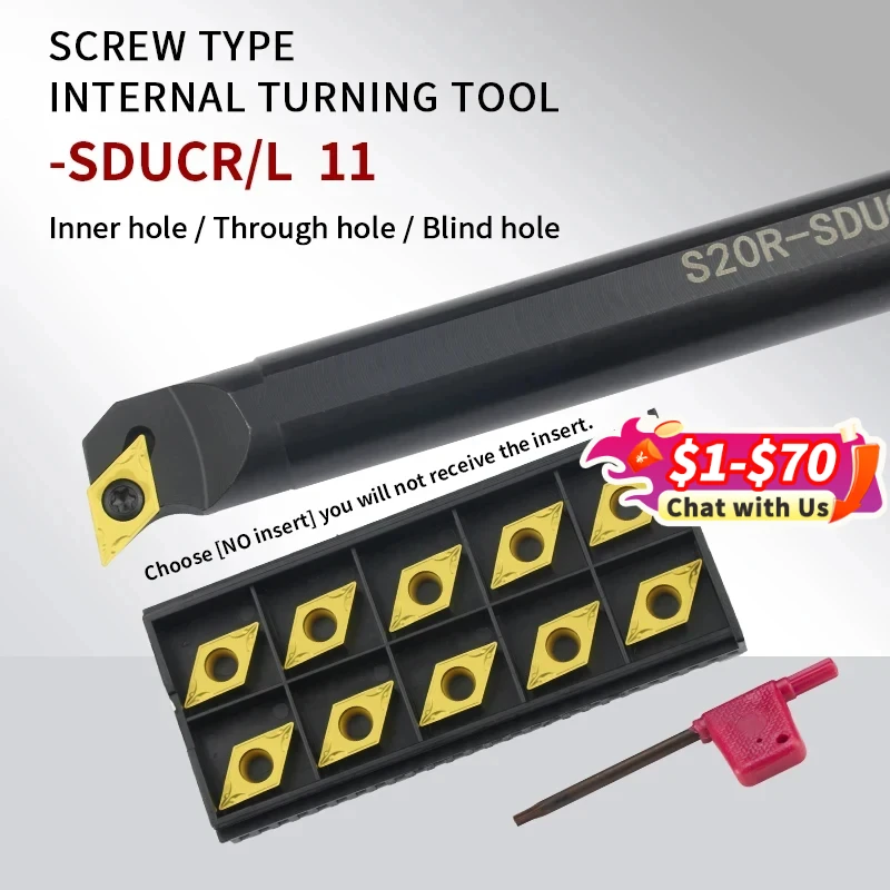 1 pc S16Q-SDUCR/L11/S20R-SDUCR11/S25S-SDUCR11/S32T-SDUCR11 internal tool holder DCMT11T304 insert Combination Stainless Steel
1 pc S16Q-SDUCR/L11/S20R-SDUCR11/S25S-SDUCR11/S32T-SDUCR11 internal tool holder DCMT11T304 insert Combination Stainless Steel