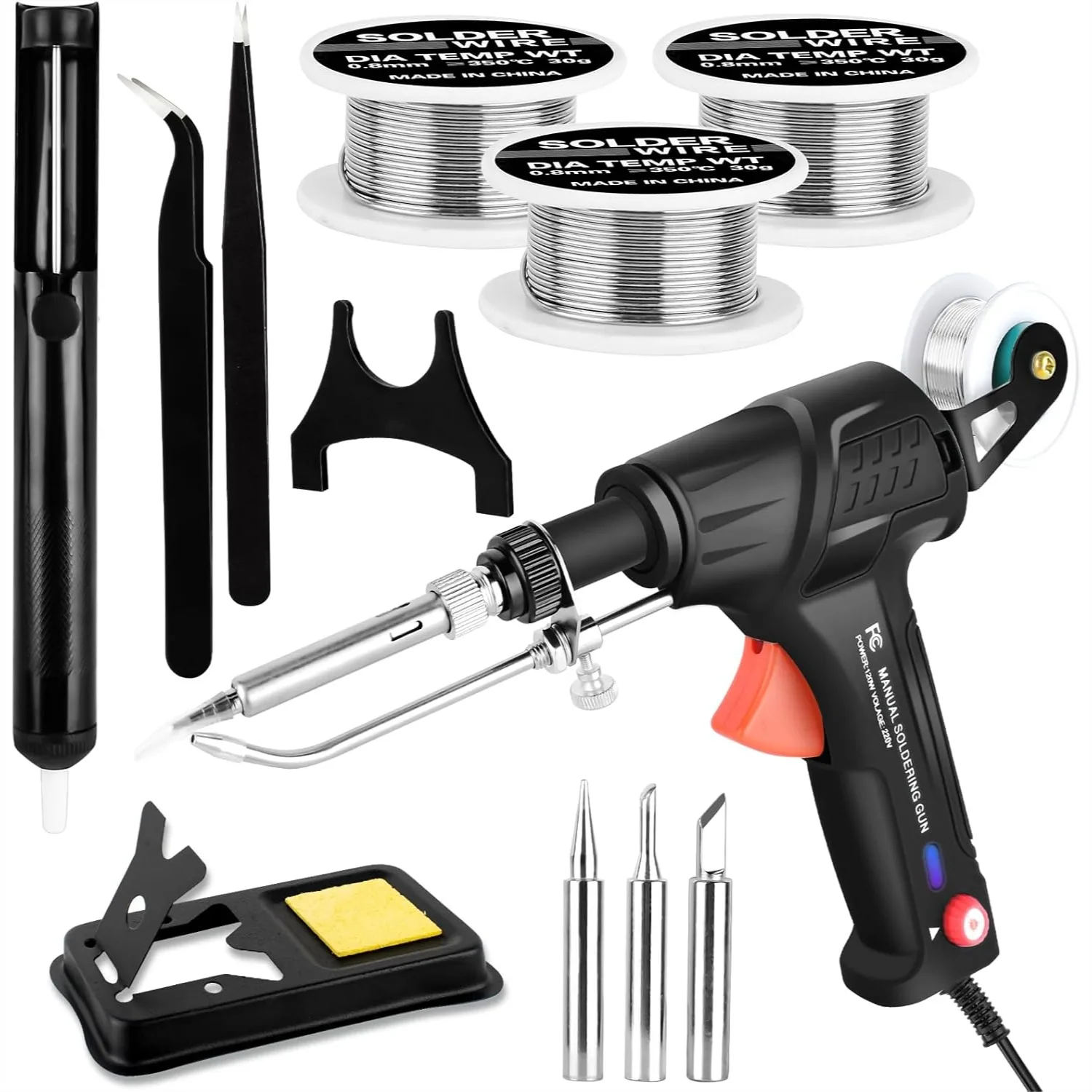 120W Adjustable Temperature Soldering Gun Kit With Automatic Solder Feeding For Electronics Welding Repair 11-Piece Set
120W Adjustable Temperature Soldering Gun Kit With Automatic Solder Feeding For Electronics Welding Repair 11-Piece Set
