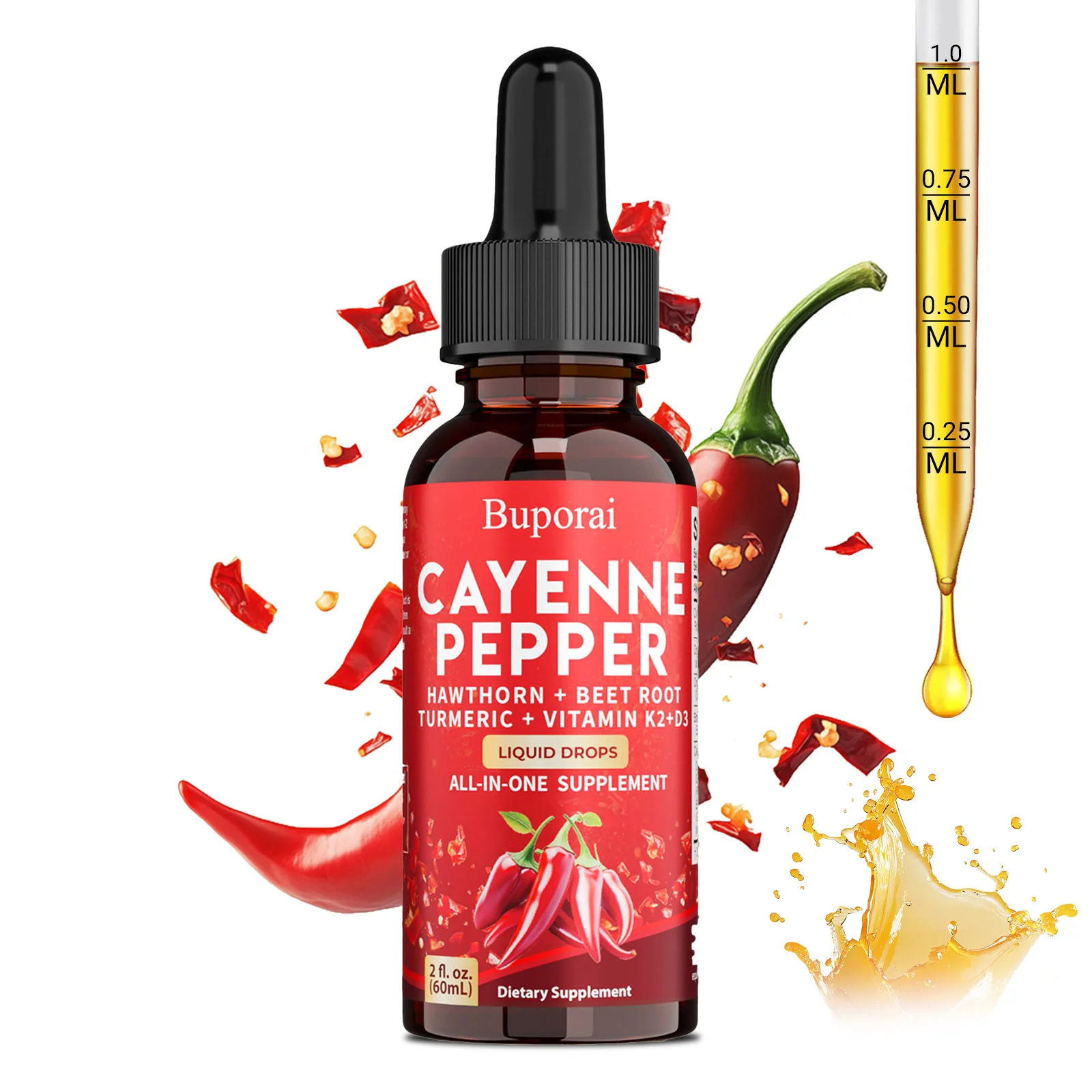 60ml Cayenne Pepper Drops - with Hawthorn Berry, Beetroot and Turmeric for Immune Support, Circulation and Overall Health
60ml Cayenne Pepper Drops - with Hawthorn Berry, Beetroot and Turmeric for Immune Support, Circulation and Overall Health