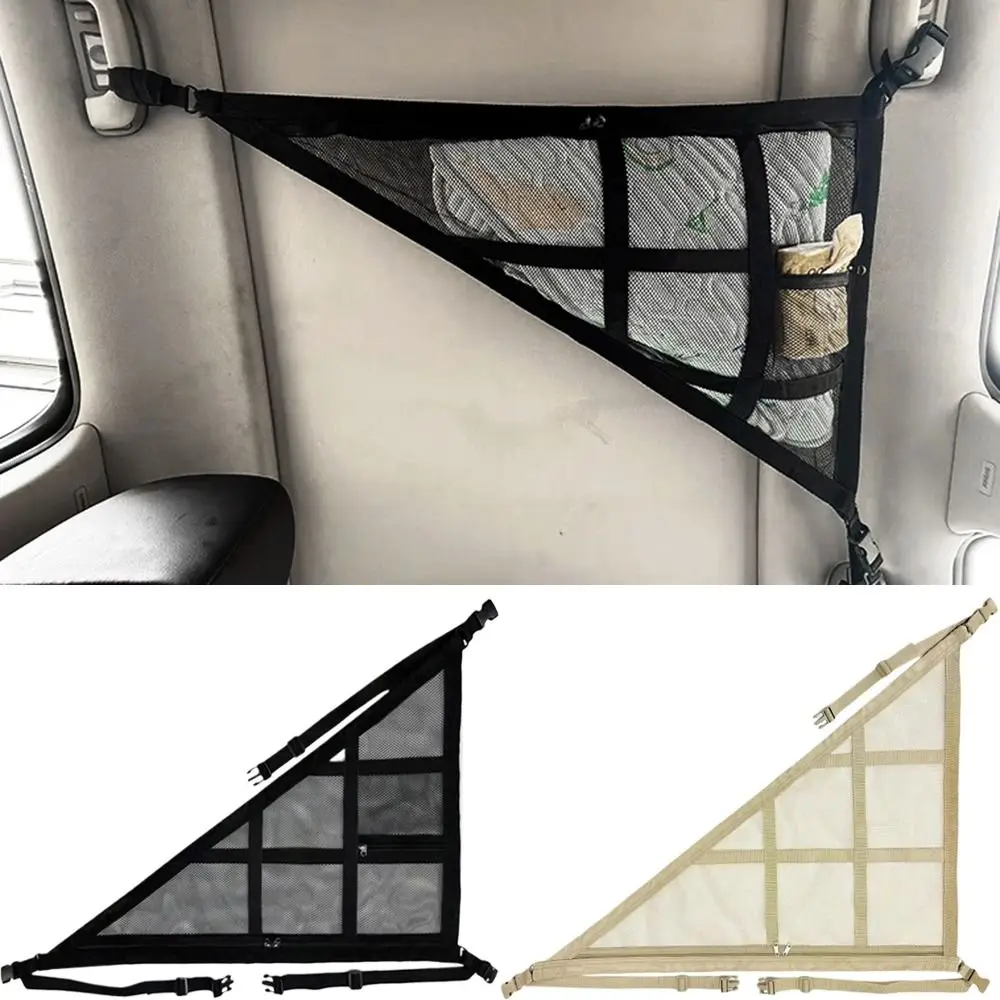 Double-layer Car Ceiling Triangle Net Adjustable Double Pocket Triangular Ceiling Storage Bag Large Capacity Space Saving