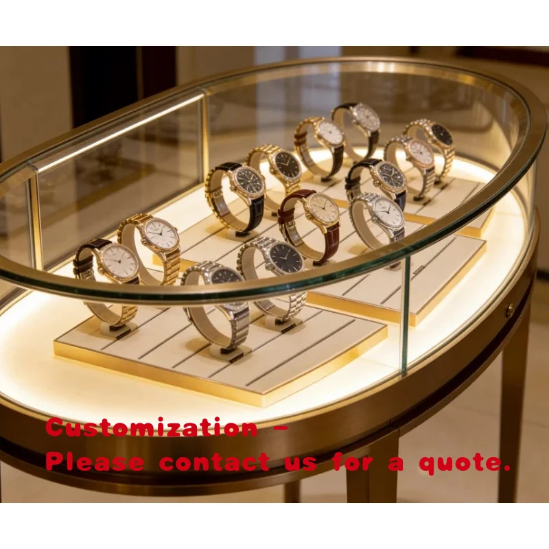 custom.Luxury Watch Store Oval Glass Display, Gold Frame LED Watch Showcase Retail
custom.Luxury Watch Store Oval Glass Display, Gold Frame LED Watch Showcase Retail
