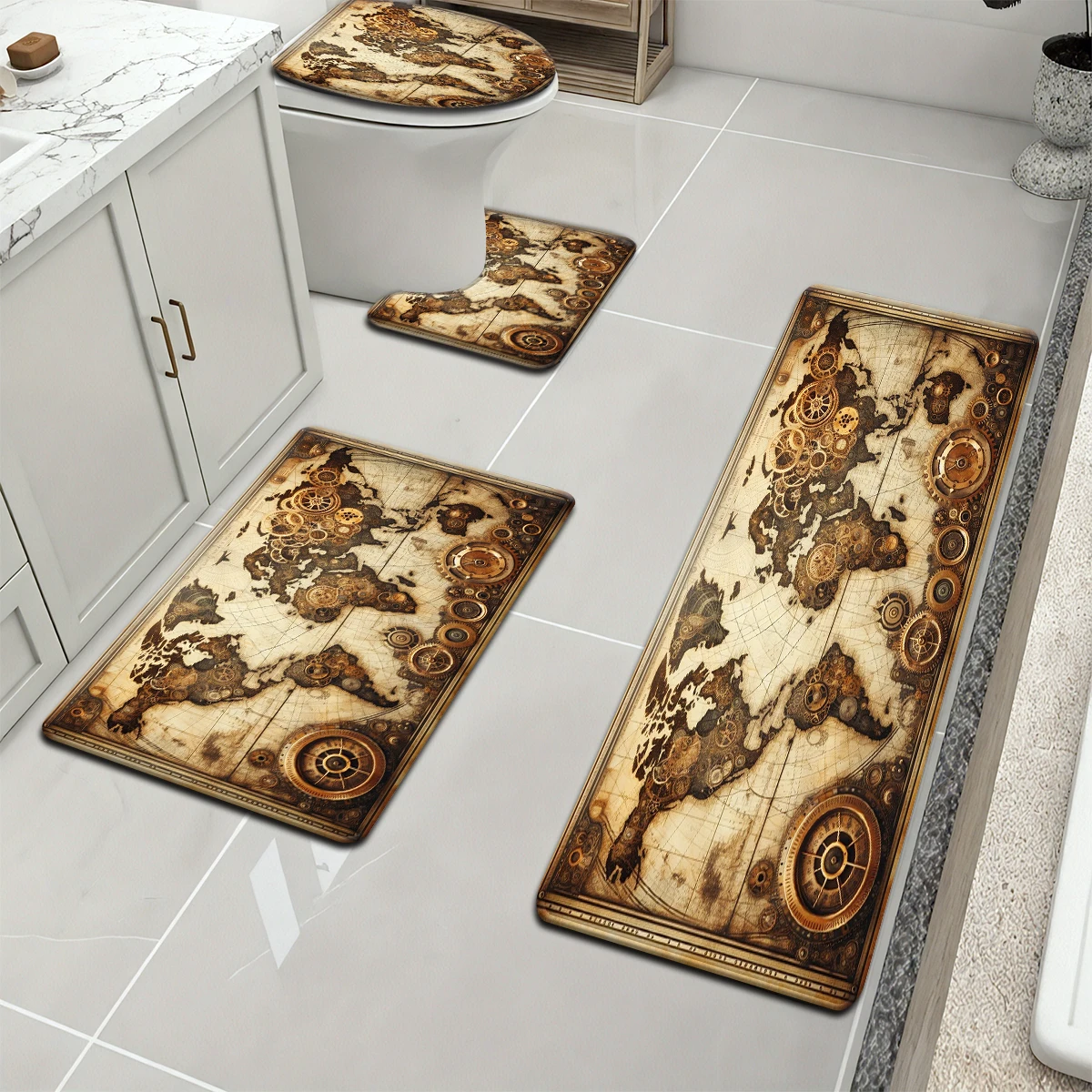 1 Set of Brown Bathroom Water-absorbing and Non-slip Floor Mat Home Decorative Gear Patterns Printed ,Soft,Four-pieces
1 Set of Brown Bathroom Water-absorbing and Non-slip Floor Mat Home Decorative Gear Patterns Printed ,Soft,Four-pieces