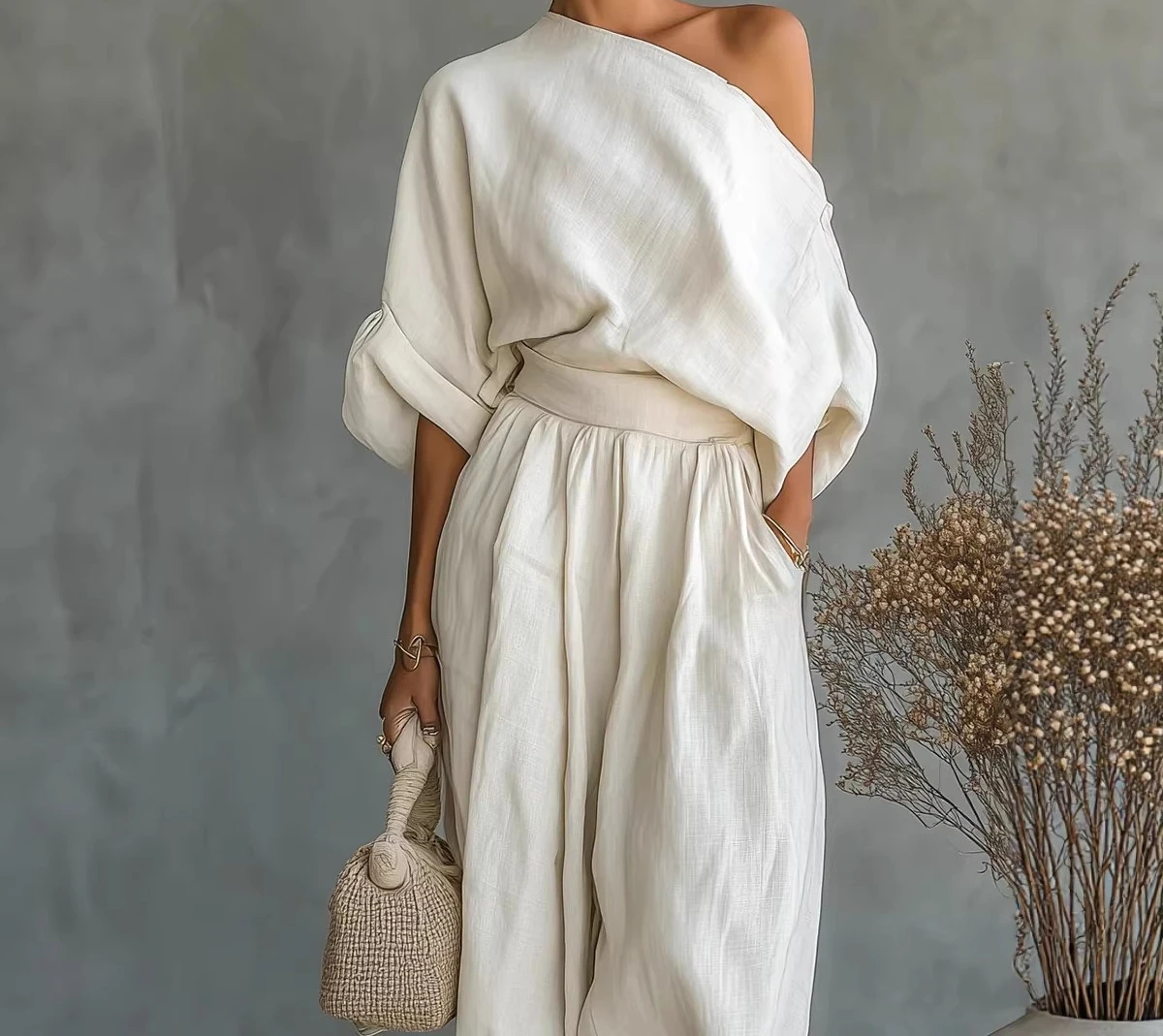2026 Spring New Solid Color Style Off Shoulder T-shirt Pocket Versatile Casual Loose Two Piece Set
2026 Spring New Solid Color Style Off Shoulder T-shirt Pocket Versatile Casual Loose Two Piece Set
