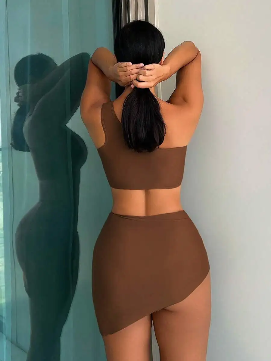 One Shoulder Bra And High Waist Swim Bottom Bikini Set Brown Solid Beachwear
One Shoulder Bra And High Waist Swim Bottom Bikini Set Brown Solid Beachwear