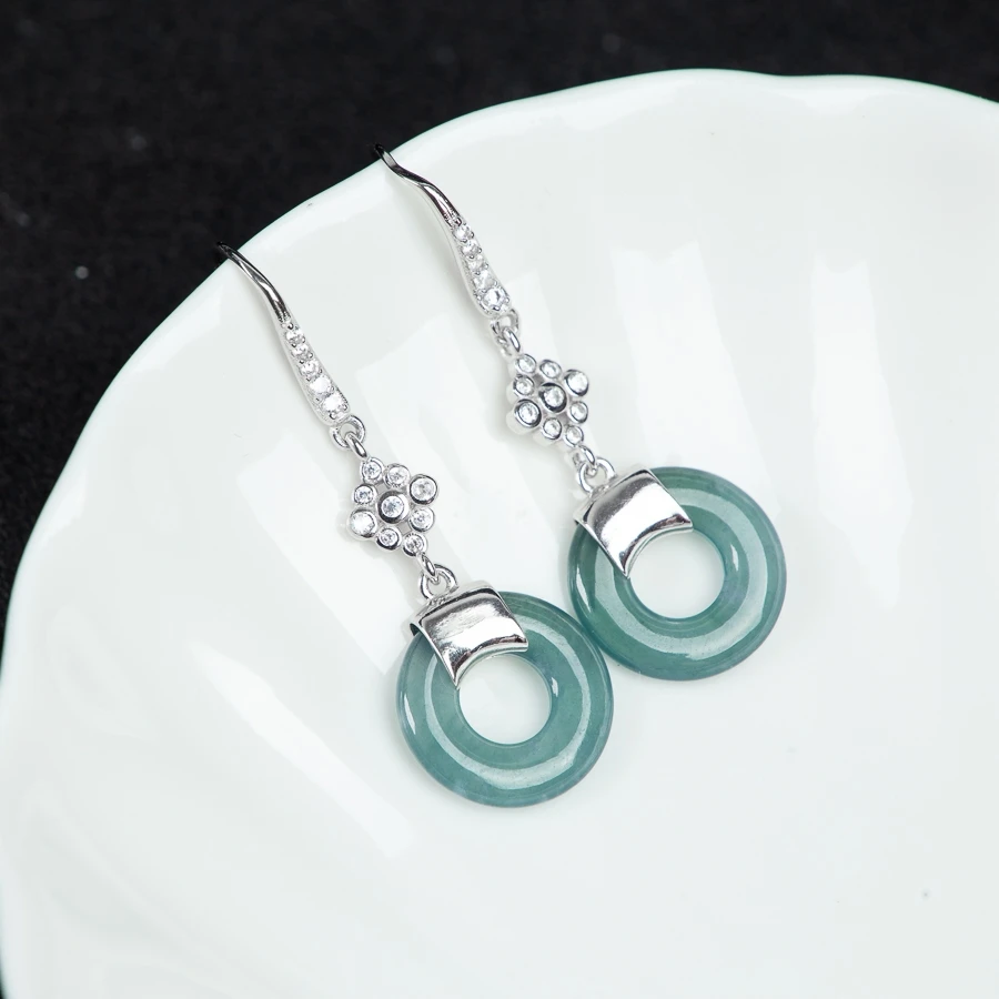 TIMESWIND Exquisite S925 Silver Natural A-type Jade Blue Doughnut Ice Sense Zircon Women Earrings with Certificate
TIMESWIND Exquisite S925 Silver Natural A-type Jade Blue Doughnut Ice Sense Zircon Women Earrings with Certificate