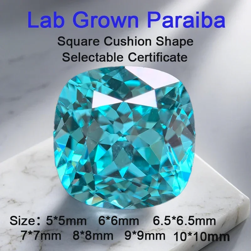 Lab Grown Paraiba Square Cushion Shape VVS1 Gemstone Charms Beads for Jewelry Making Rings Pendant Selectable AGL Certificate
Lab Grown Paraiba Square Cushion Shape VVS1 Gemstone Charms Beads for Jewelry Making Rings Pendant Selectable AGL Certificate