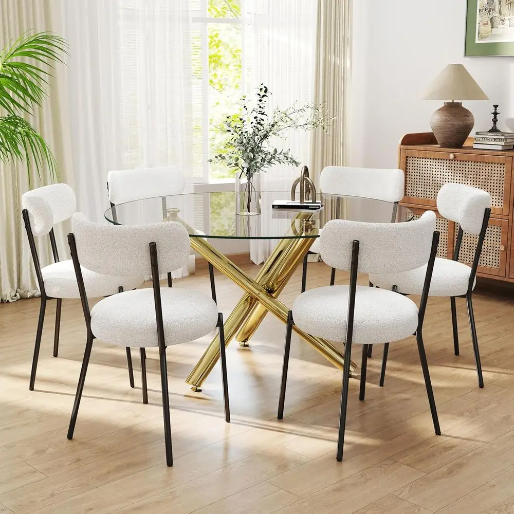 6-Seat Glass Dining Set with 47'' Gold Table and Black Chairs for Kitchen, Restaurant, or Meeting Room
6-Seat Glass Dining Set with 47'' Gold Table and Black Chairs for Kitchen, Restaurant, or Meeting Room