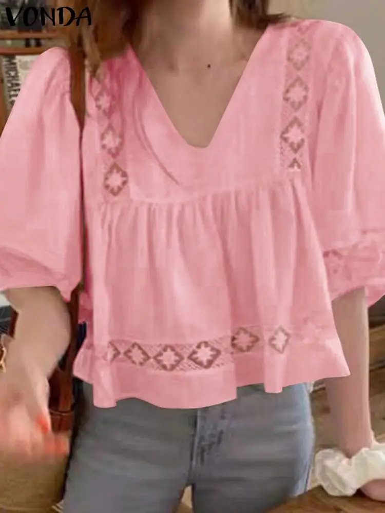 VONDA Women Blouses Fashion Shirts 2024 Summer Puff Sleeve Solid Color Tunic Lace Top Casual Loose V-Neck Elegant Ruffled Blusas
VONDA Women Blouses Fashion Shirts 2024 Summer Puff Sleeve Solid Color Tunic Lace Top Casual Loose V-Neck Elegant Ruffled Blusas