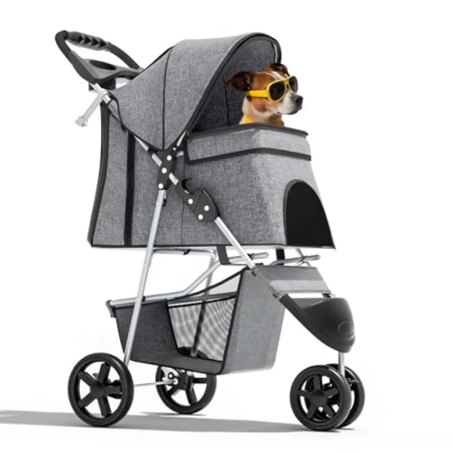 3-Wheel Pet Stroller for Travel Jogging, Lightweight Gray Aluminum Frame with Breathable Mesh Cover, Foldable Design, Cup Holde
3-Wheel Pet Stroller for Travel Jogging, Lightweight Gray Aluminum Frame with Breathable Mesh Cover, Foldable Design, Cup Holde