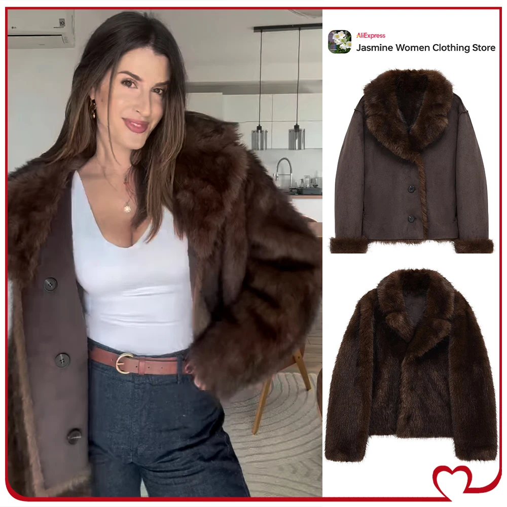 New in Reversible Double-faced Faux Fur Jacket for Women Stylish Lapel Collar Crossover Button-up Outwears Winter Brown Overcoat
New in Reversible Double-faced Faux Fur Jacket for Women Stylish Lapel Collar Crossover Button-up Outwears Winter Brown Overcoat