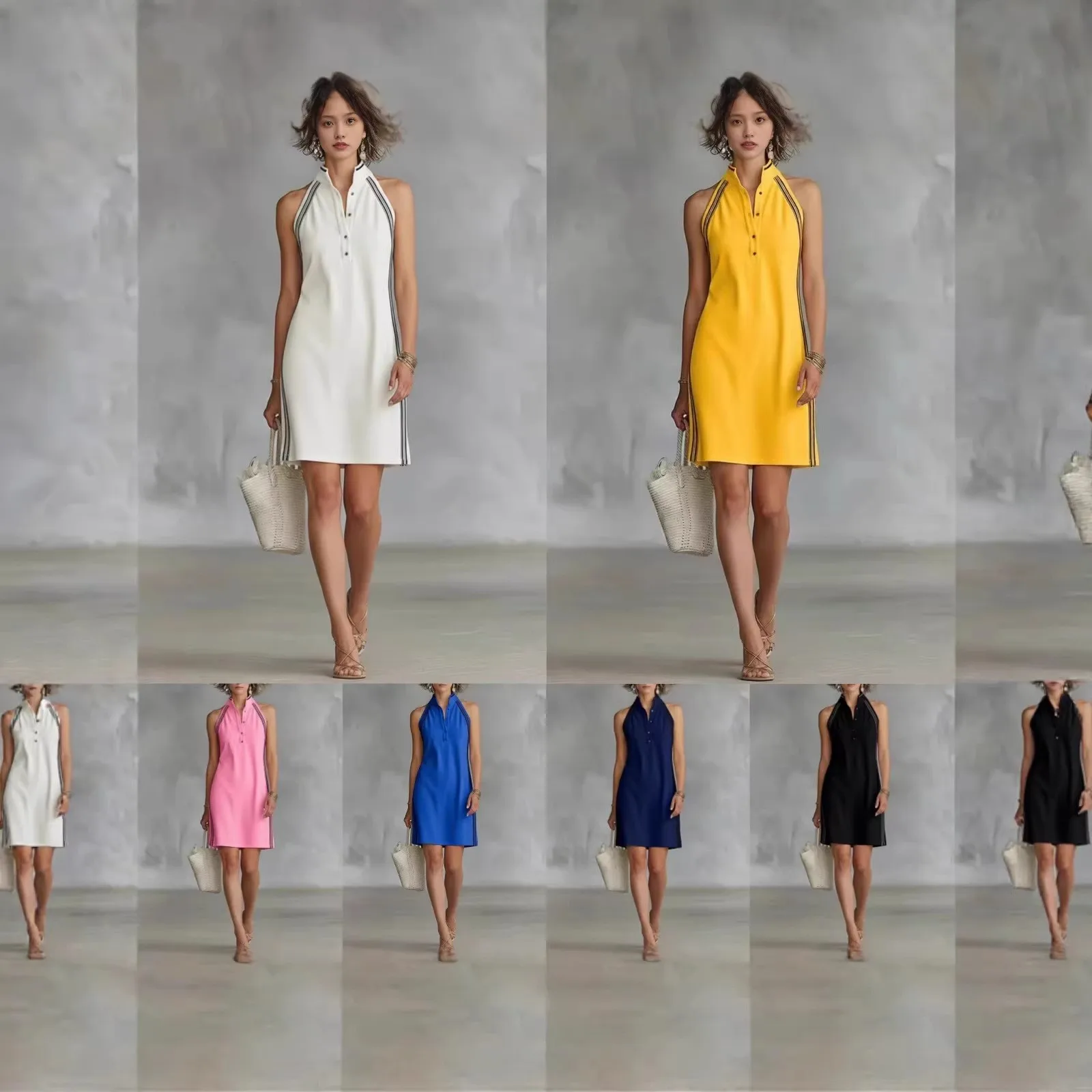 Summer White Dress Women's Cotton Blend Button Front Dresses Sleeveless High Waist Mini Dress Halter Neck Yellow A Line Dress
Summer White Dress Women's Cotton Blend Button Front Dresses Sleeveless High Waist Mini Dress Halter Neck Yellow A Line Dress