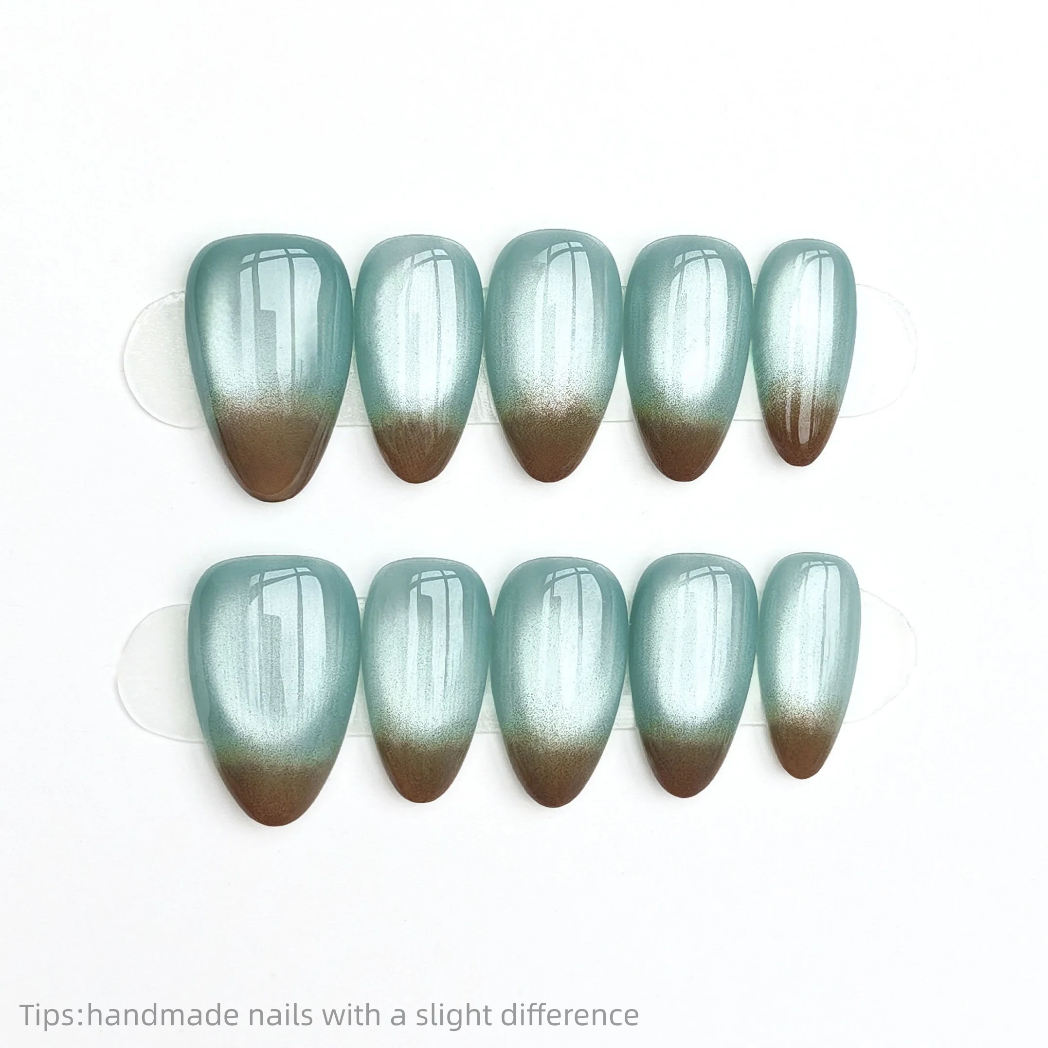 10 шт., бирюзово-коричневый градиент ручной работы, пресс для ногтей, миндаль, полное покрытие, носимые многоразовые элегантные накладные ногти 2026
10 шт., бирюзово-коричневый градиент ручной работы, пресс для ногтей, миндаль, полное покрытие, носимые многоразовые элегантные накладные ногти 2026