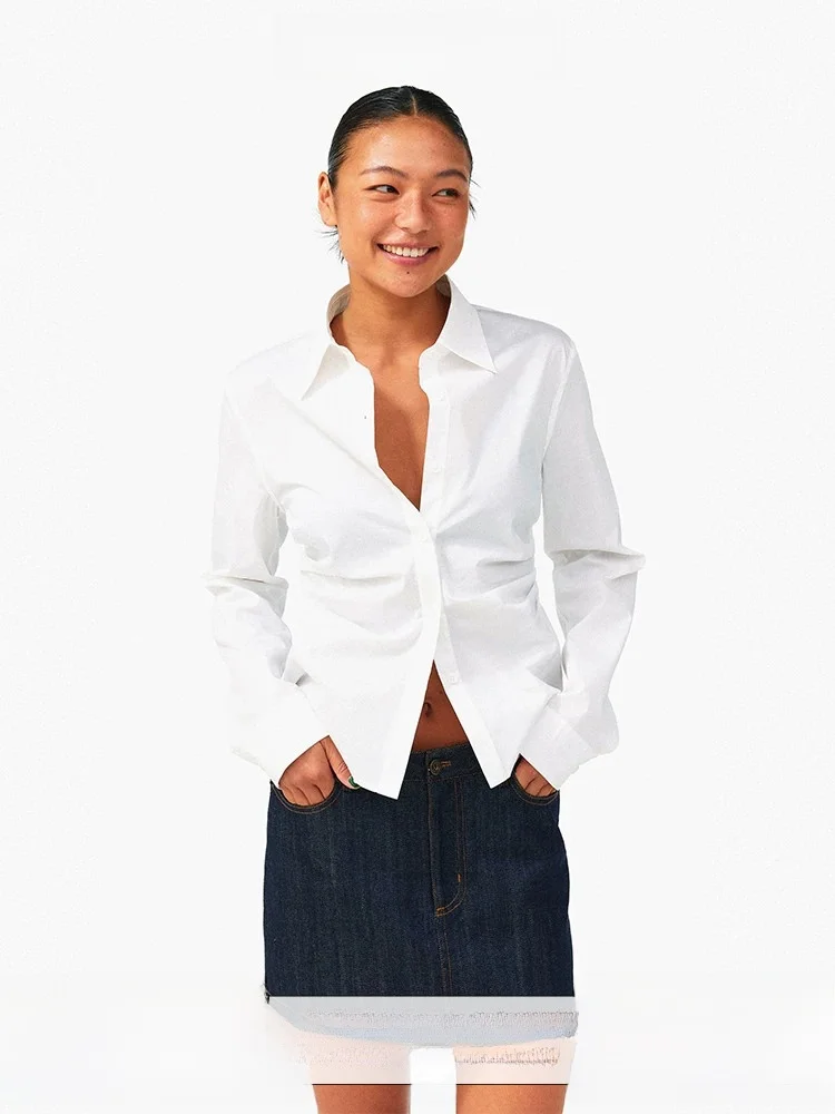 White Long Sleeve Women's Shirt Slim Fit Classic Waist-Cinching High Intelligence Style Commute Wind Button Design Cotton Blend
White Long Sleeve Women's Shirt Slim Fit Classic Waist-Cinching High Intelligence Style Commute Wind Button Design Cotton Blend