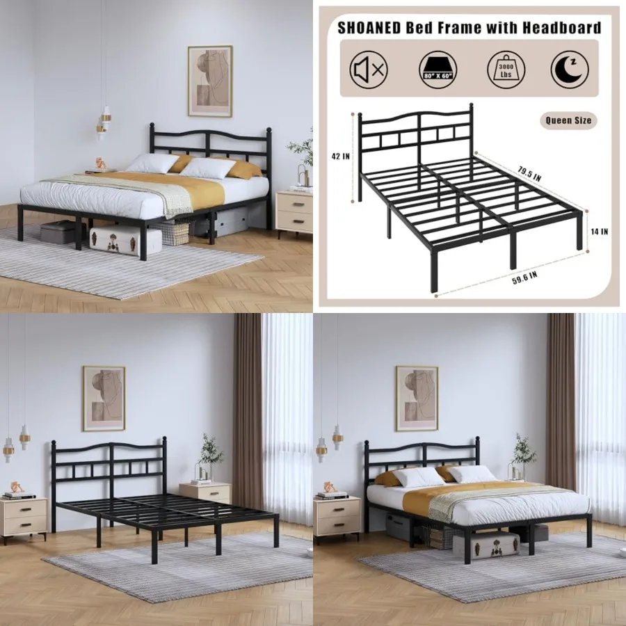 14 Inch Metal Bed Frame - Queen Size Heavy Duty Bedframe with Headboard Black Basic Steel Slats Platform No Box Spring Needed/Easy Assembly/Noise Free
14 Inch Metal Bed Frame - Queen Size Heavy Duty Bedframe with Headboard Black Basic Steel Slats Platform No Box Spring Needed/Easy Assembly/Noise Free