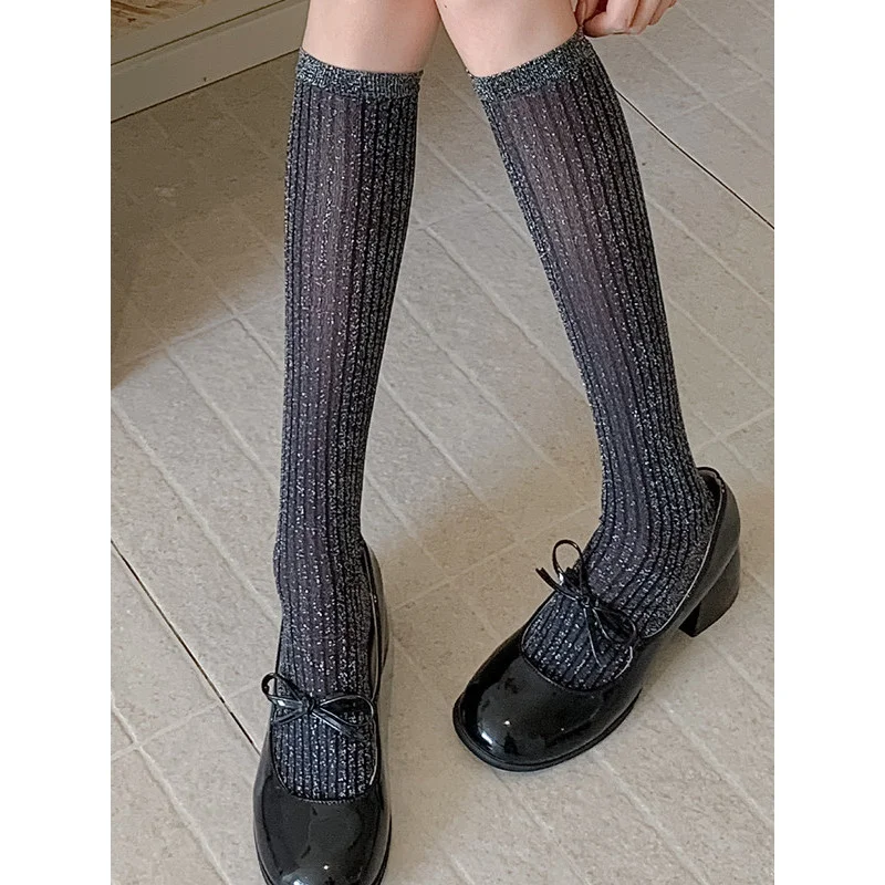 Spring Summer Thin Vertical Striped Long Tube Socks for Women FashionableJKShiny Silk Calf Socks Slimming Light Luxury Sparkling
Spring Summer Thin Vertical Striped Long Tube Socks for Women FashionableJKShiny Silk Calf Socks Slimming Light Luxury Sparkling