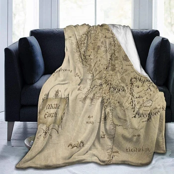 Middle Earth Map Blanket Super Soft Flannel Blanket Lightweight Warm Plush Bed Blanket Bedroom Living Room Sofa Home Decor